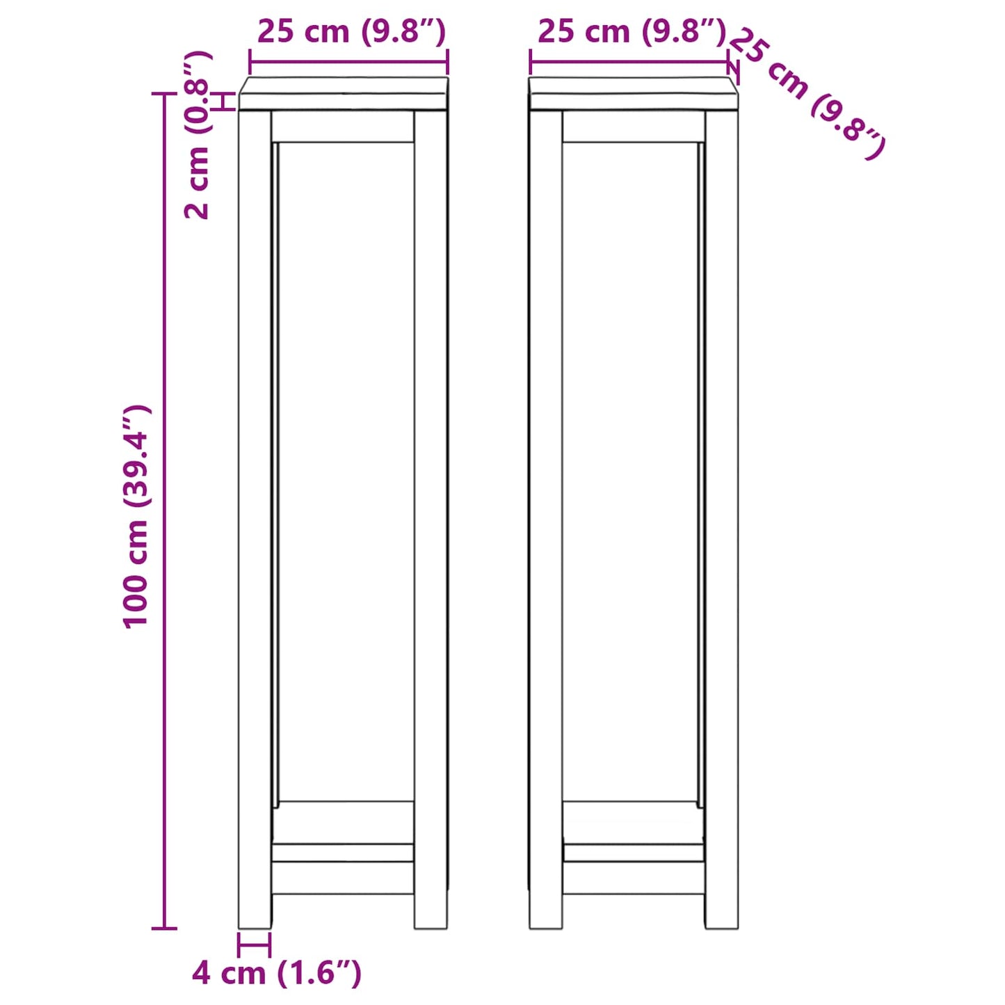 Planteholder 2 stk. Naturlig 25 x 25 x 100 cm Massivt Teaktre