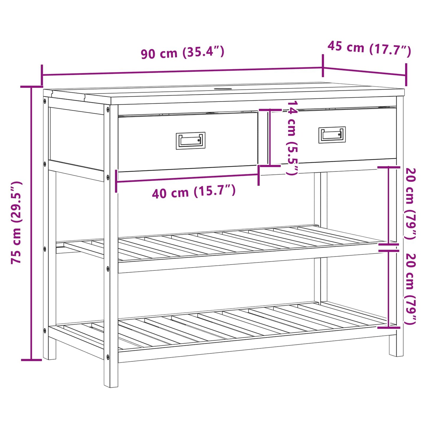 Baderomsskap Naturlig 90 x 45 x 75 cm Massivt Teaktre