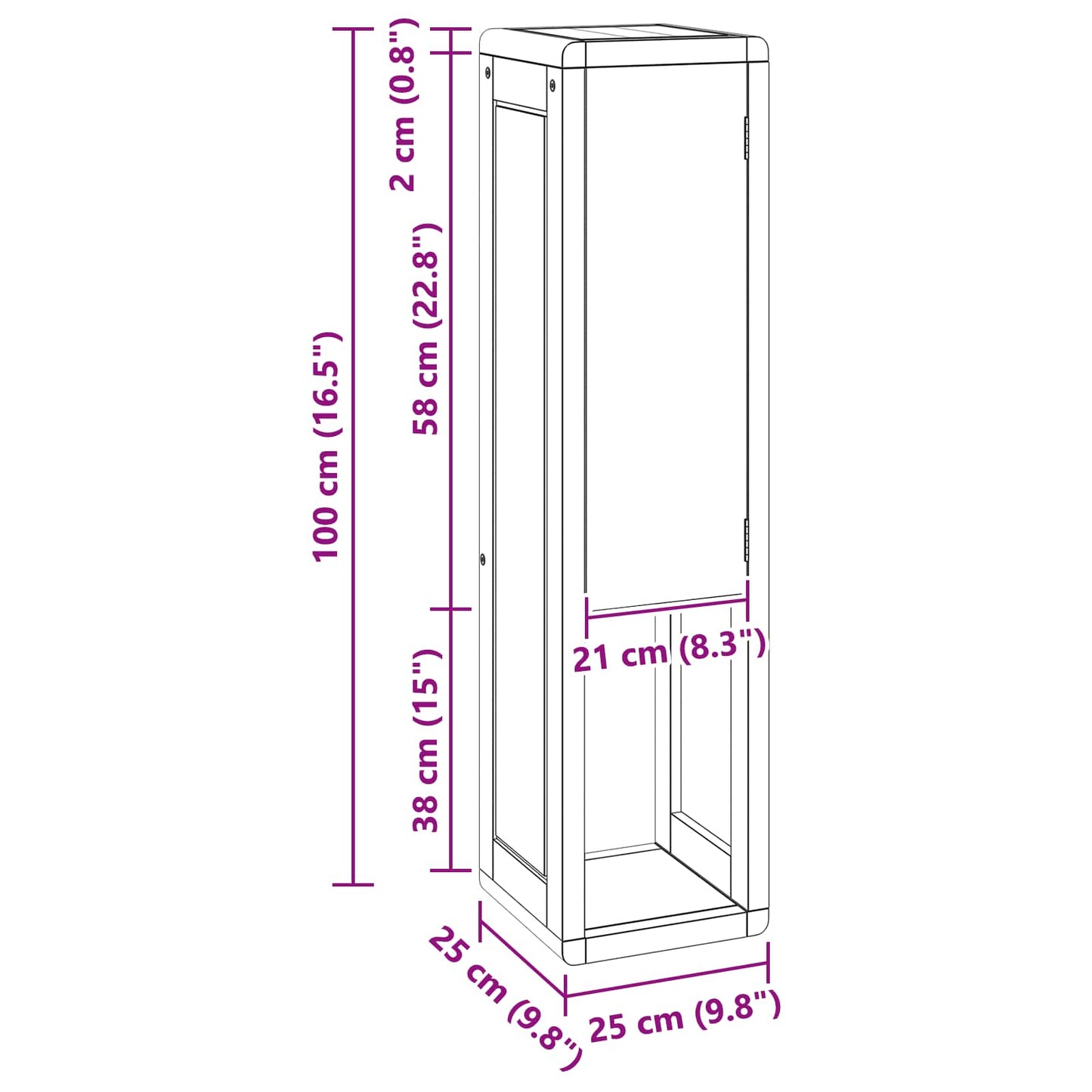 Baderomsside skap Naturlig 25 x 25 x 100 cm Massivt Teaktre