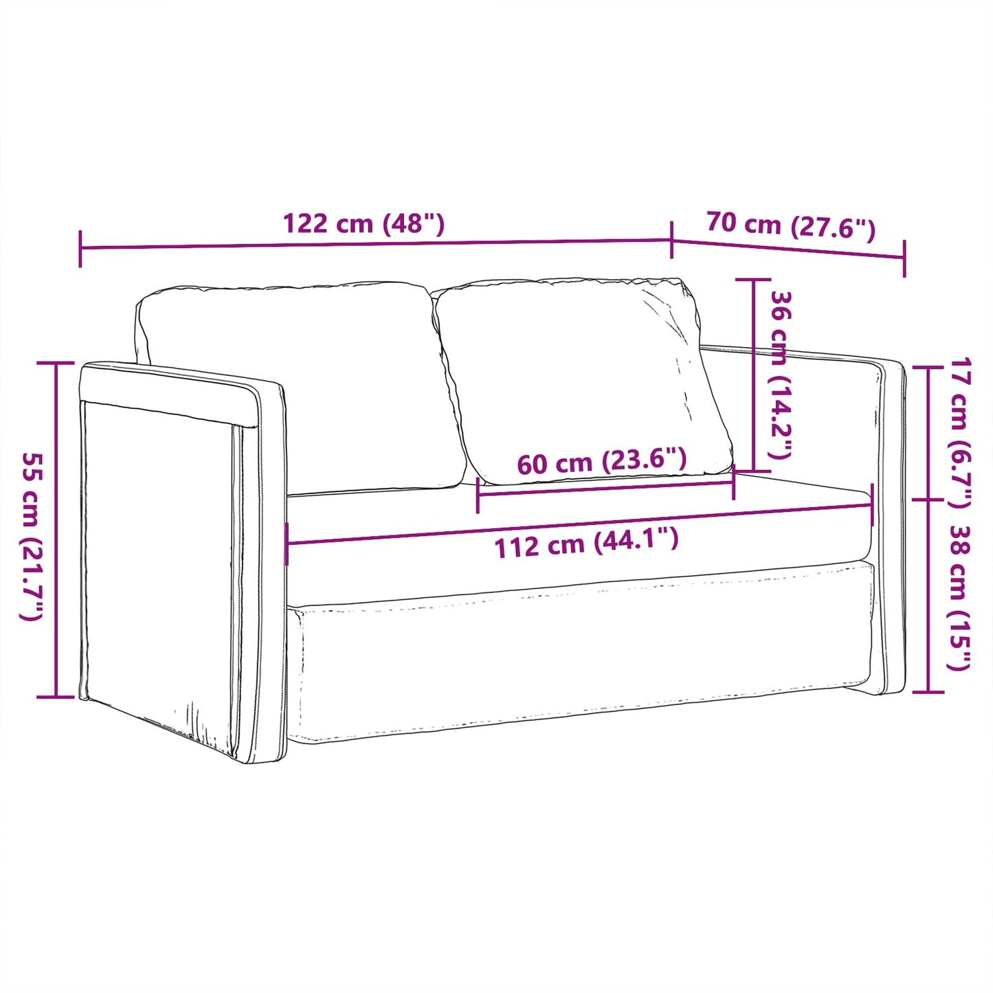 Sammenleggbar Sofa seng Mørkegrå 122 x 70 x 60 cm Fløyel