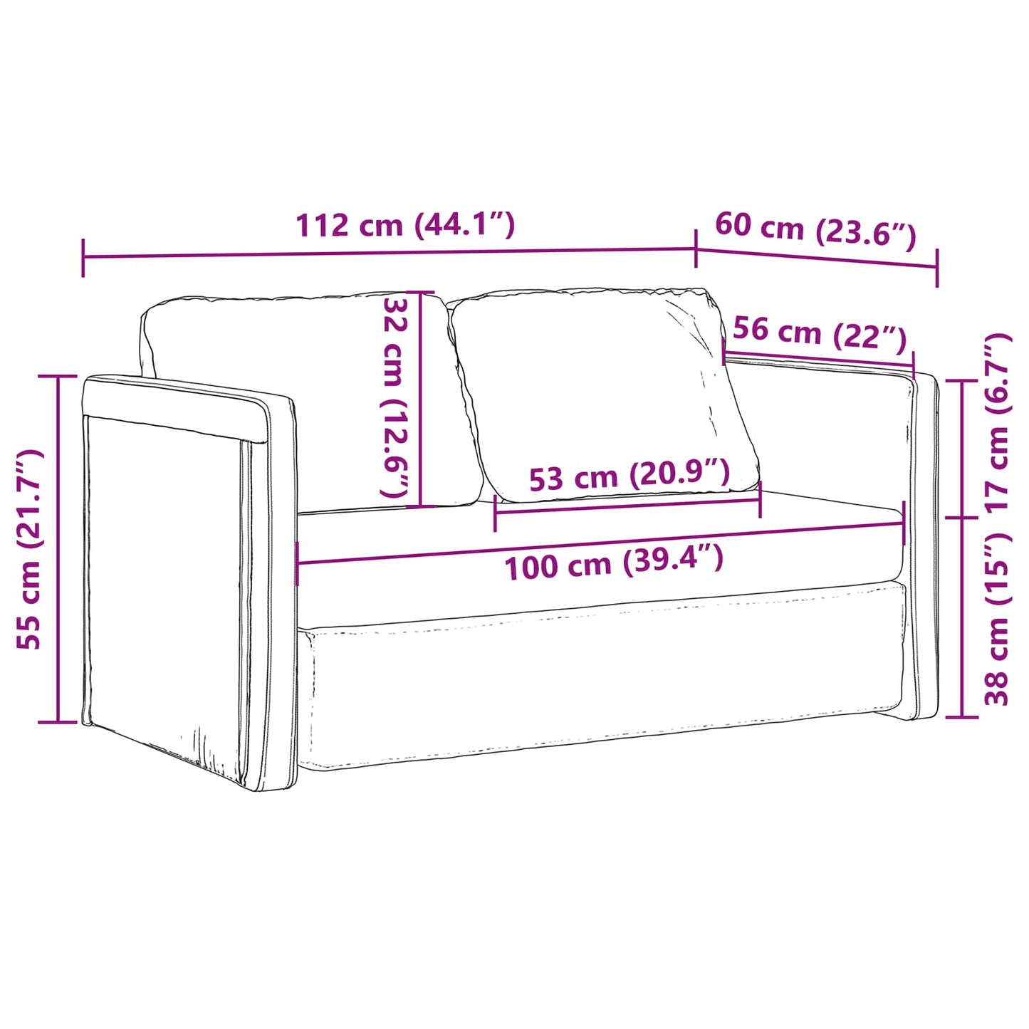 Sammenleggbar Sofa seng Svart 112 x 60 x 55 cm PVC vidaXL