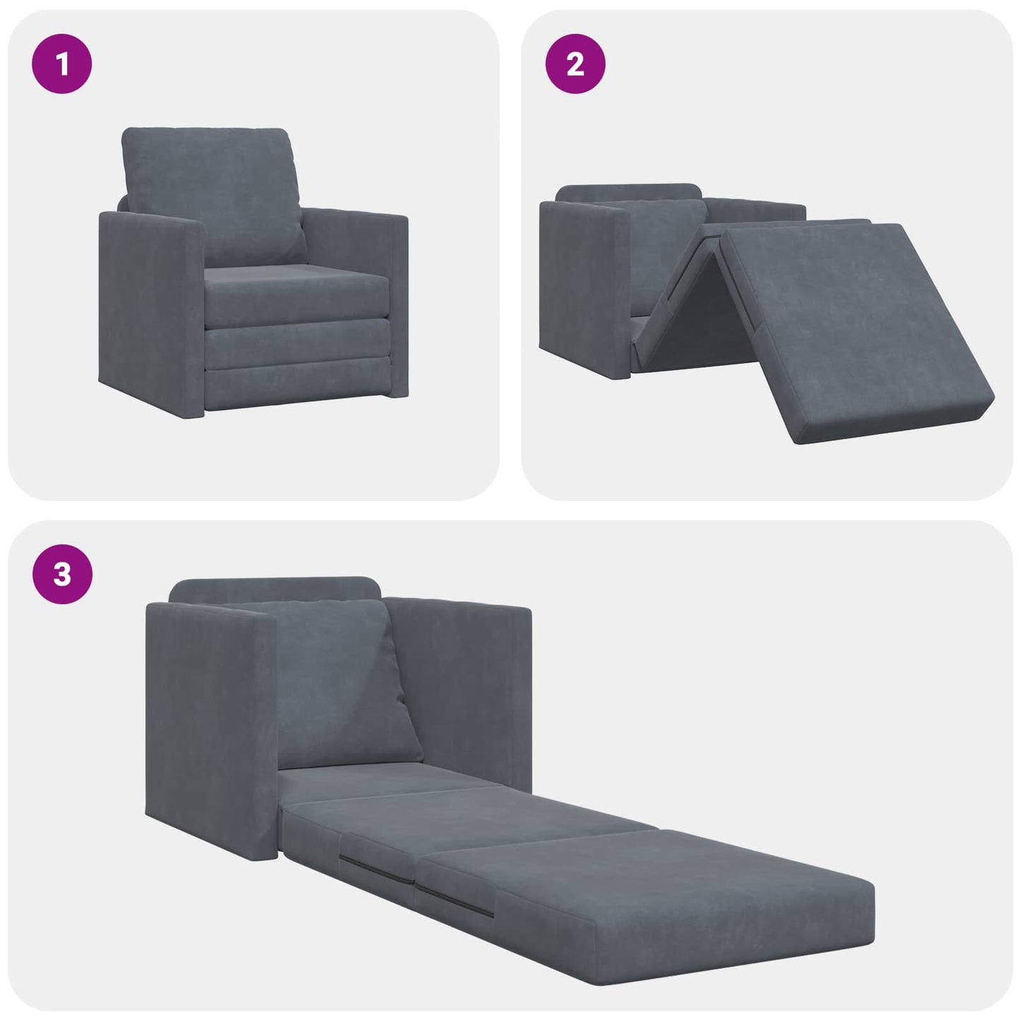 Sammenleggbar Sofa seng Mørkegrå 74 x 77 x 81 cm Fløyel