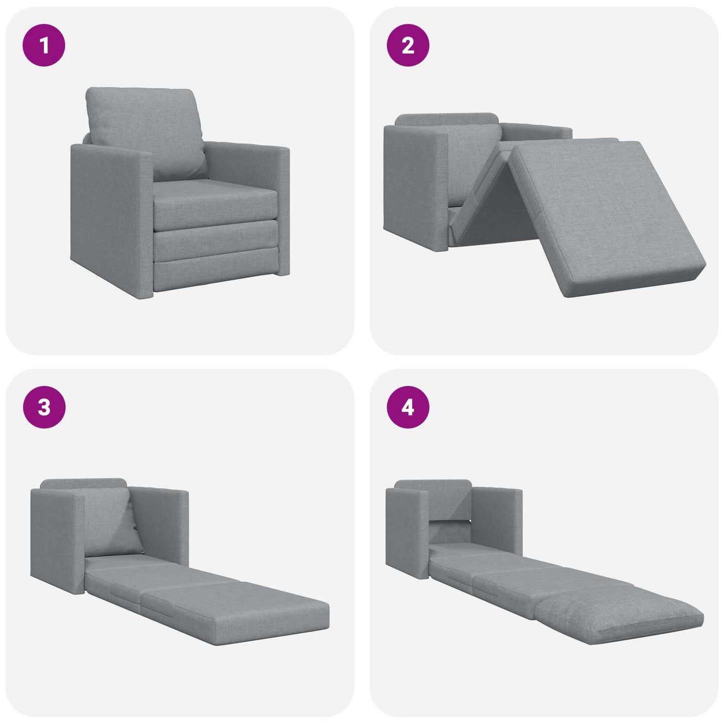 Sammenleggbar Sofa seng Lysegrå 74 x 77 x 81 cm stoff