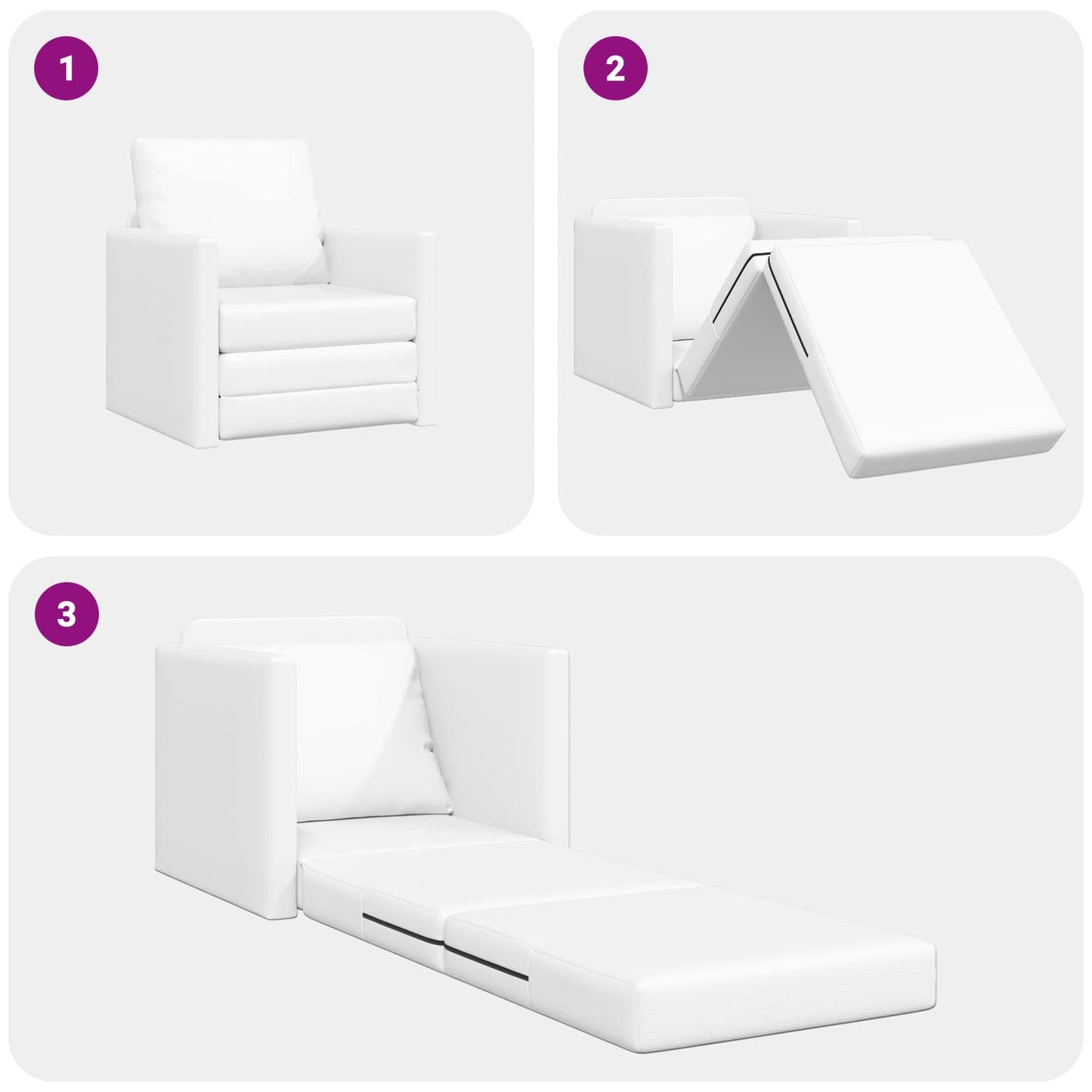 Sammenleggbar Sofa seng Hvit 74 x 77 x 81 cm Kunstlær