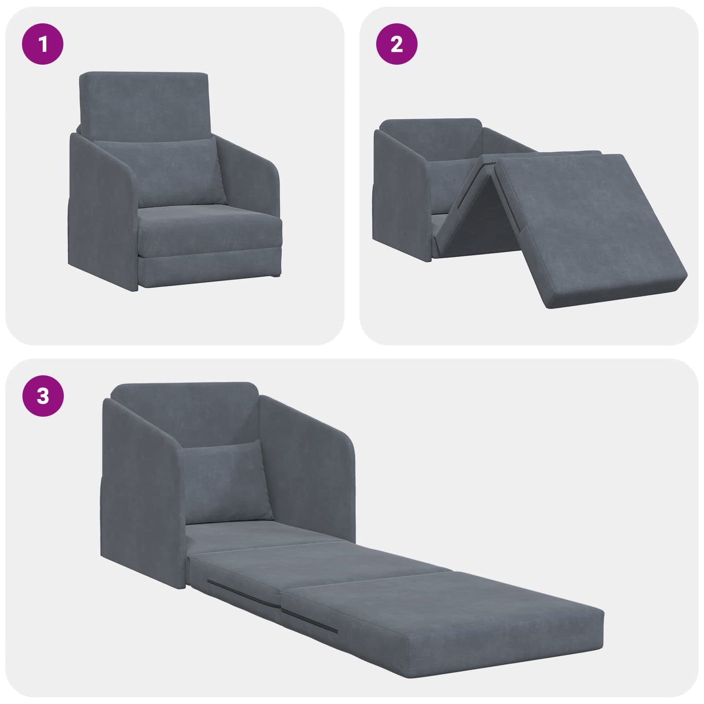 Sammenleggbar Sofa seng Mørkegrå 65 x 80 x 83 cm Fløyel