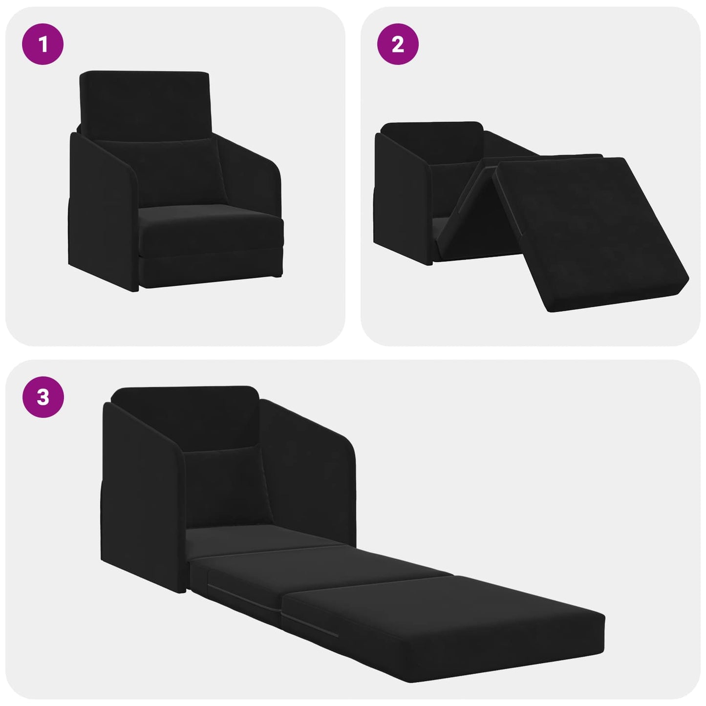 Sammenleggbar Sofa seng Svart 65 x 80 x 83 cm Fløyel
