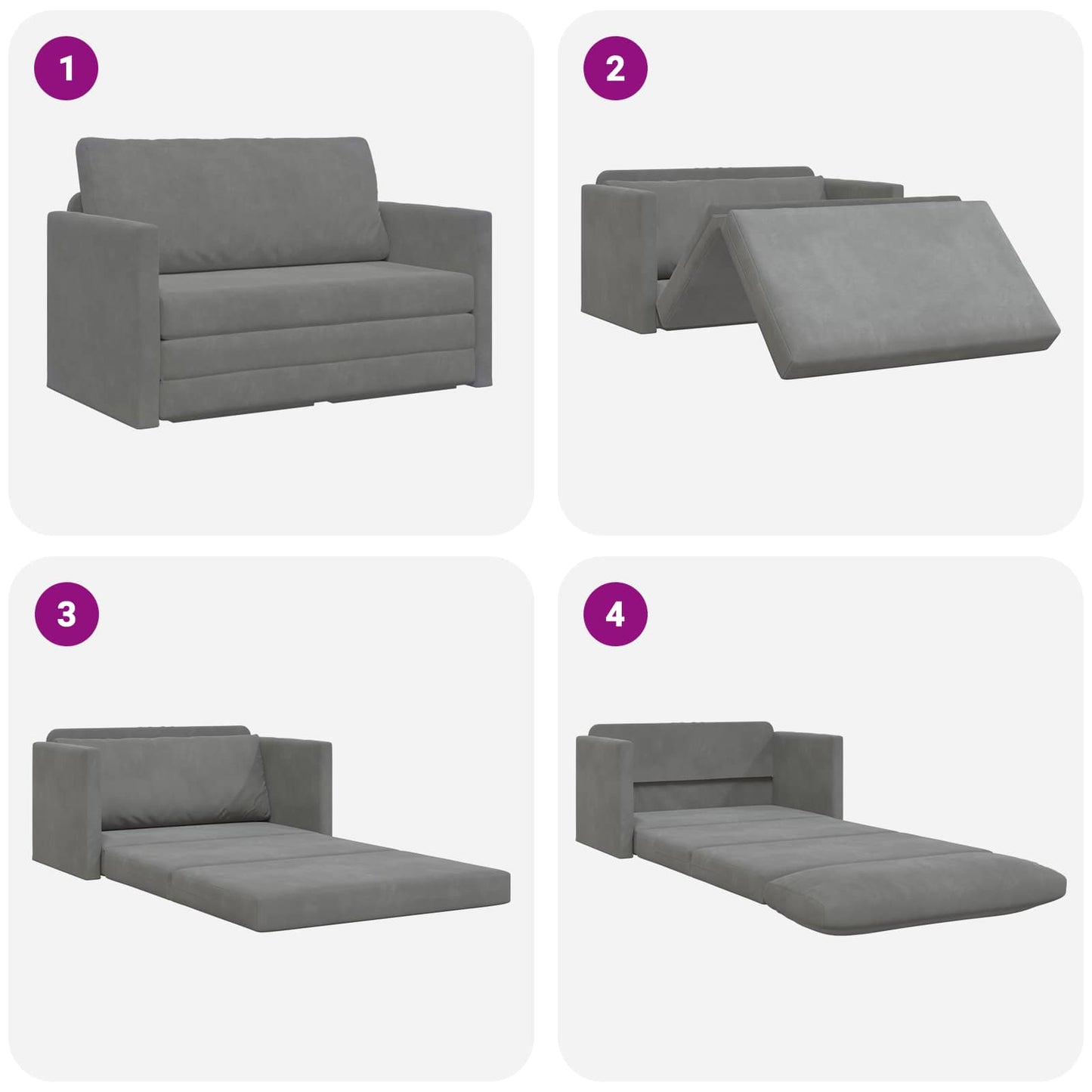 Sammenleggbar Sofa seng Mørkegrå 124 x 71 x 78 cm Fløyel vidaXL