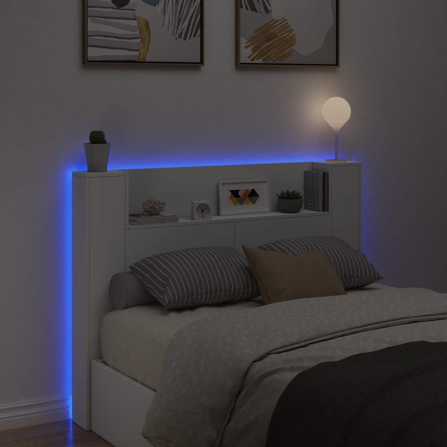 Hodegavlskap med LED Hvit 140 x 16,5 x 103,5 cm Konstruert tre