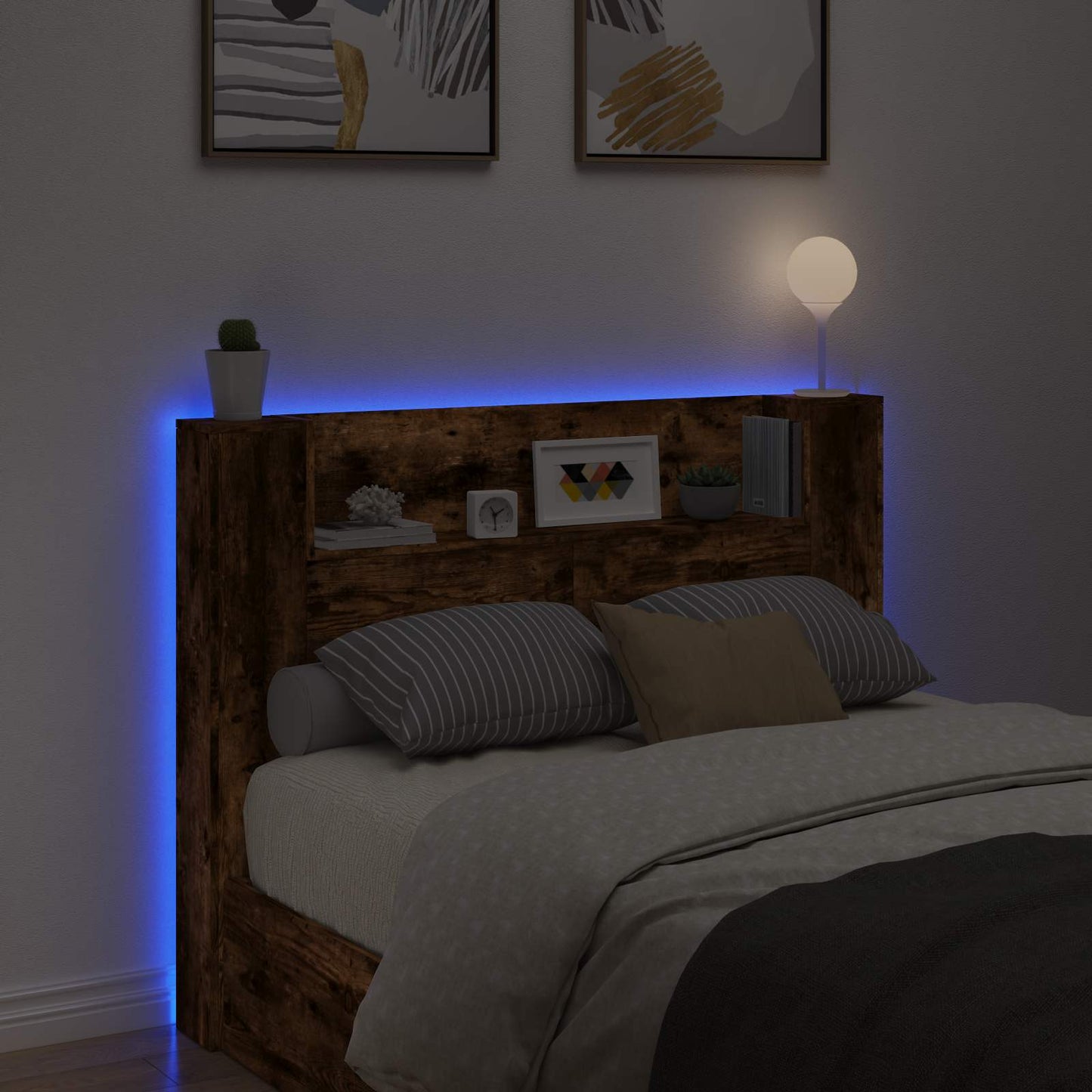 Hodegavlskap med LED med hylle Røkt eik 140 x 16,5 x 103,5 cm vidaXL