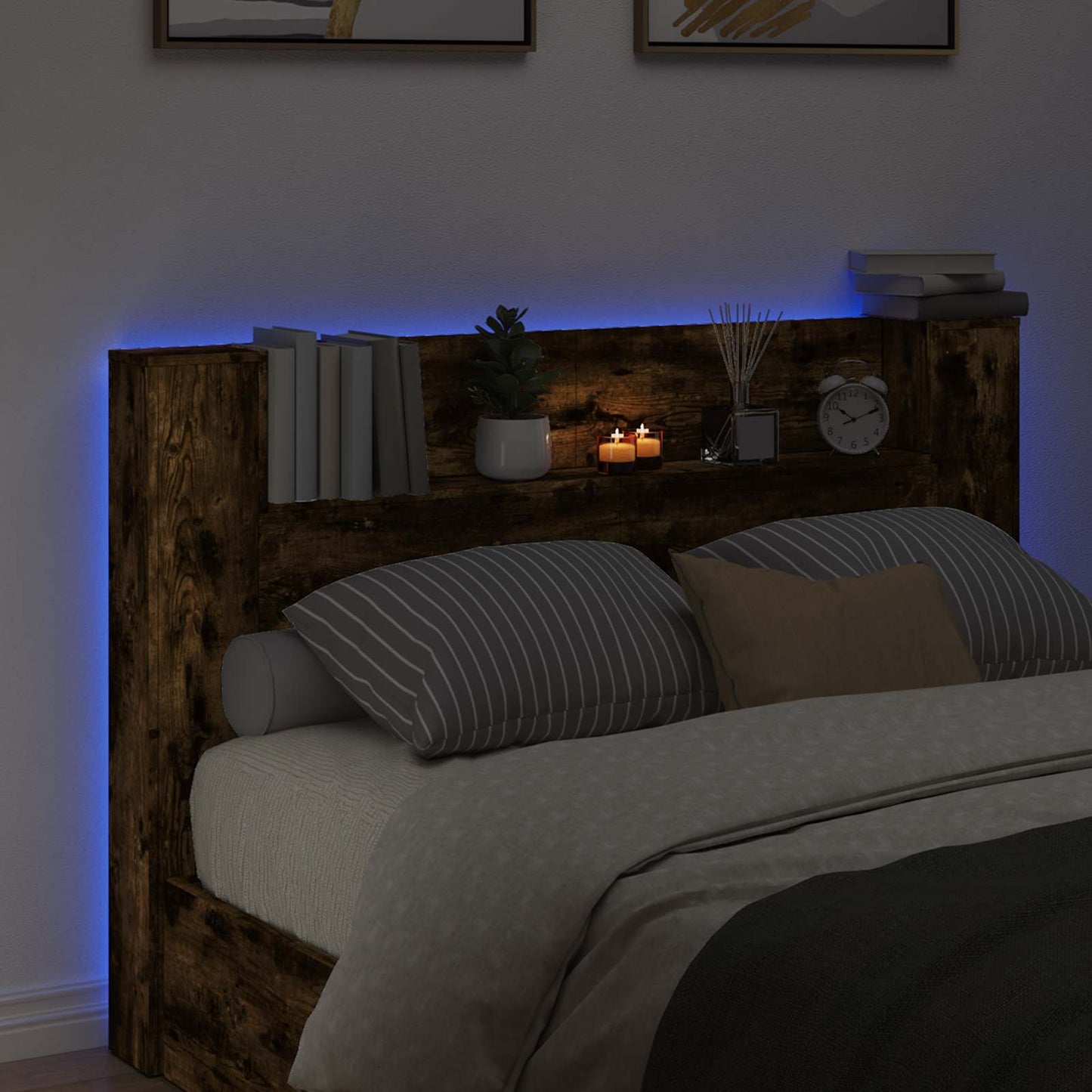 Hodegavlskap med LED med hylle Røkt Eik 160 x 16,5 x 103,5 cm