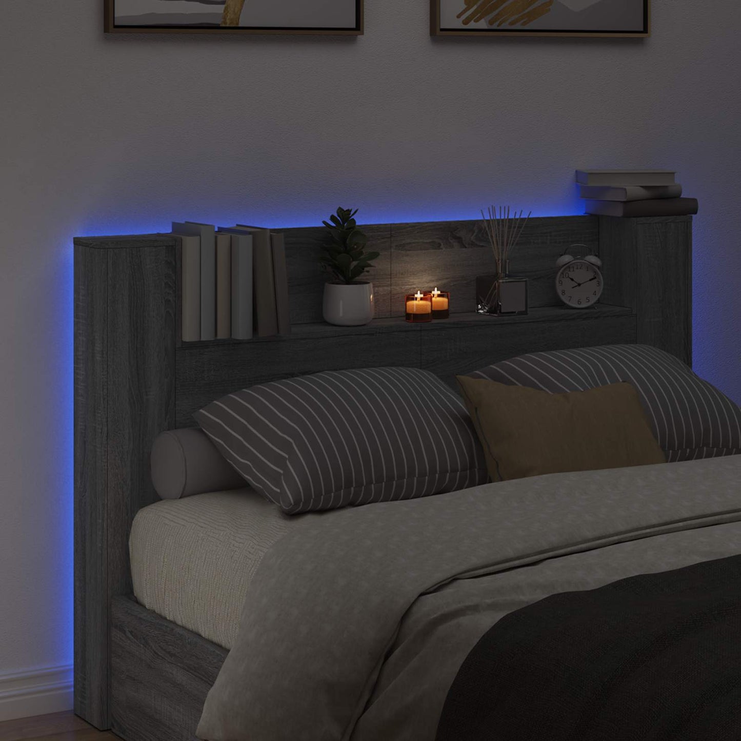 Hodegavlskap med LED med hylle Grå Sonoma 160 x 16,5 x 103,5 cm