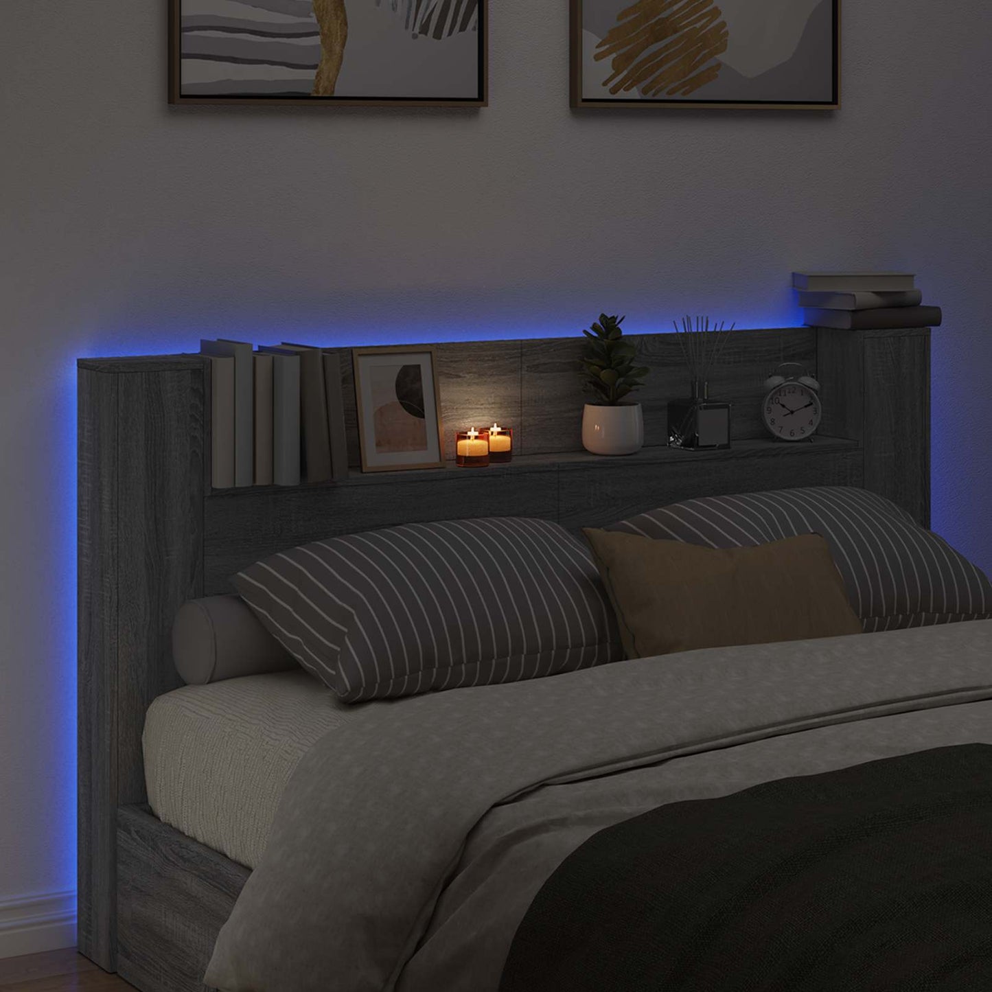 Hodegavlskap med LED med hylle Grå Sonoma 180 x 16,5 x 103,5 cm