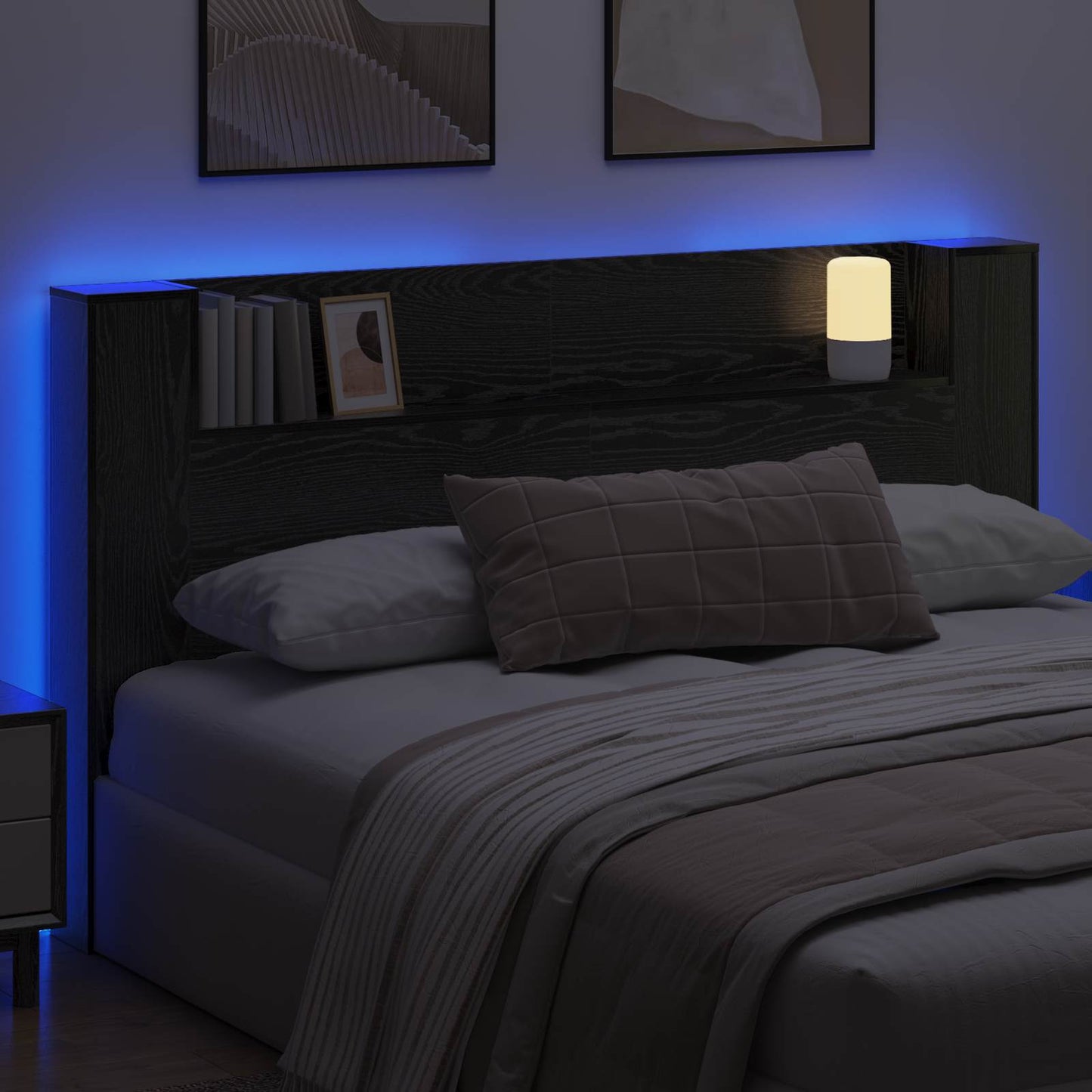 Hodegavlskap med LED med hylle Svart Eik 180 x 16,5 x 103,5 cm