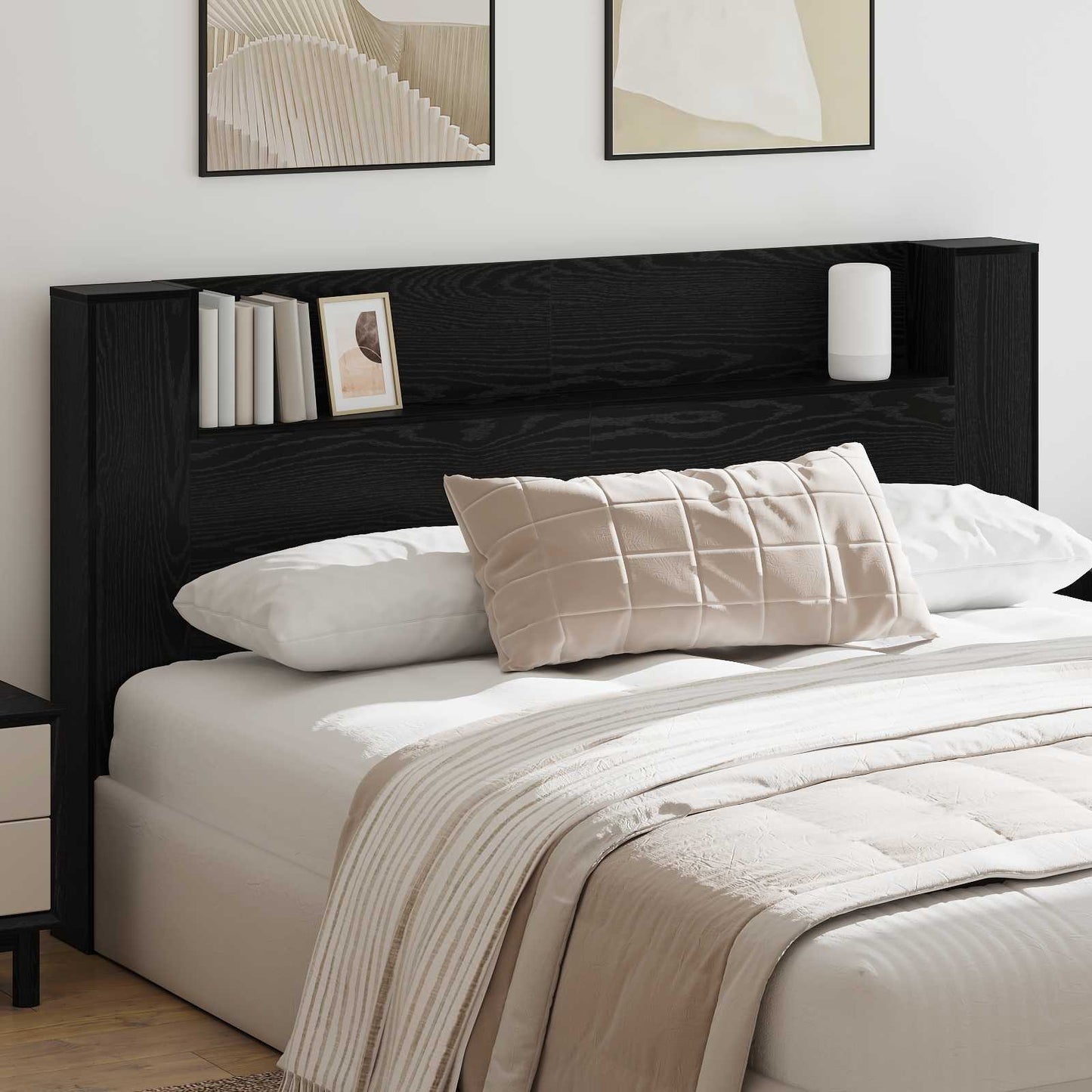 Hodegavlskap med LED med hylle Svart Eik 180 x 16,5 x 103,5 cm