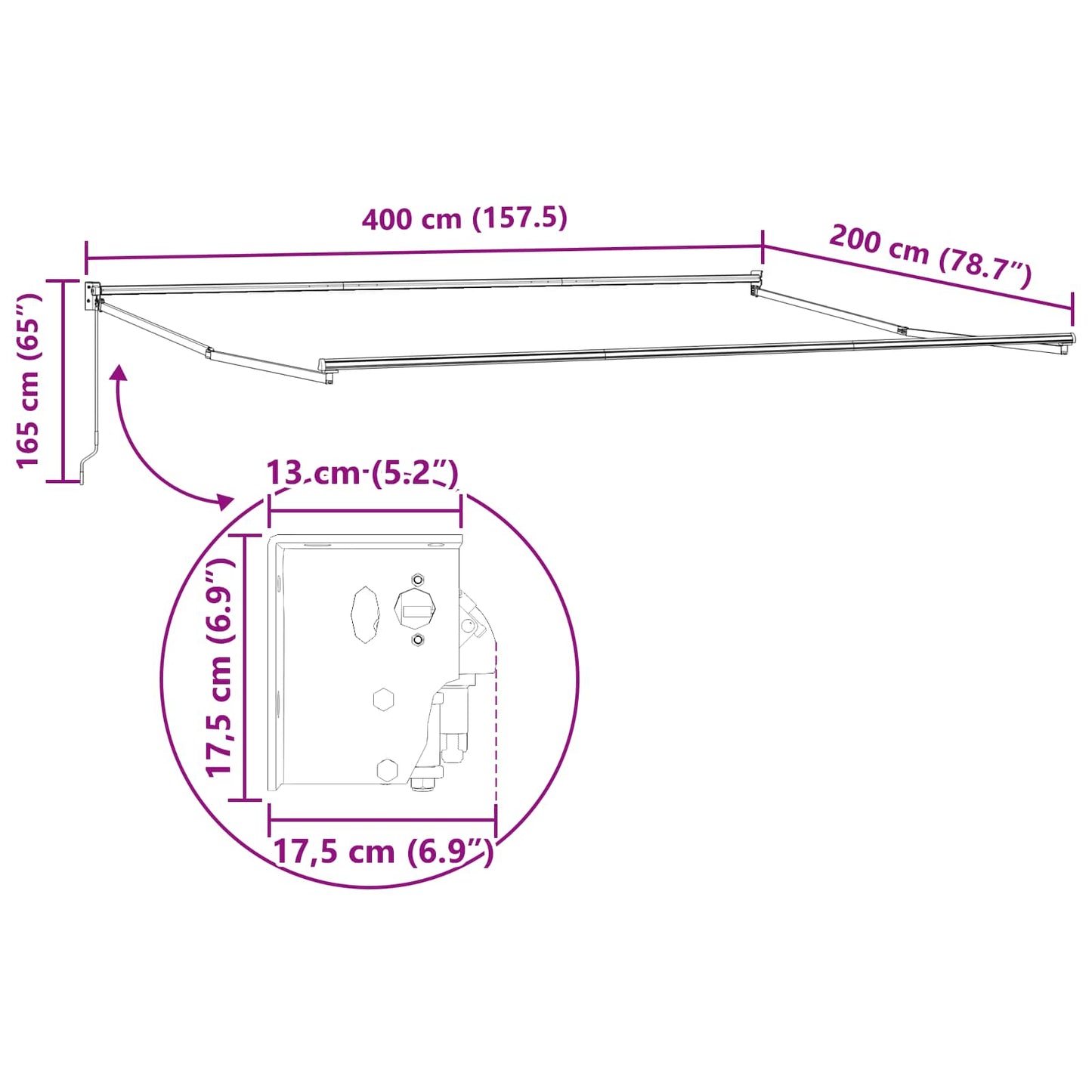 Uttrekkbar markise Gul og hvit 4 x 2 m