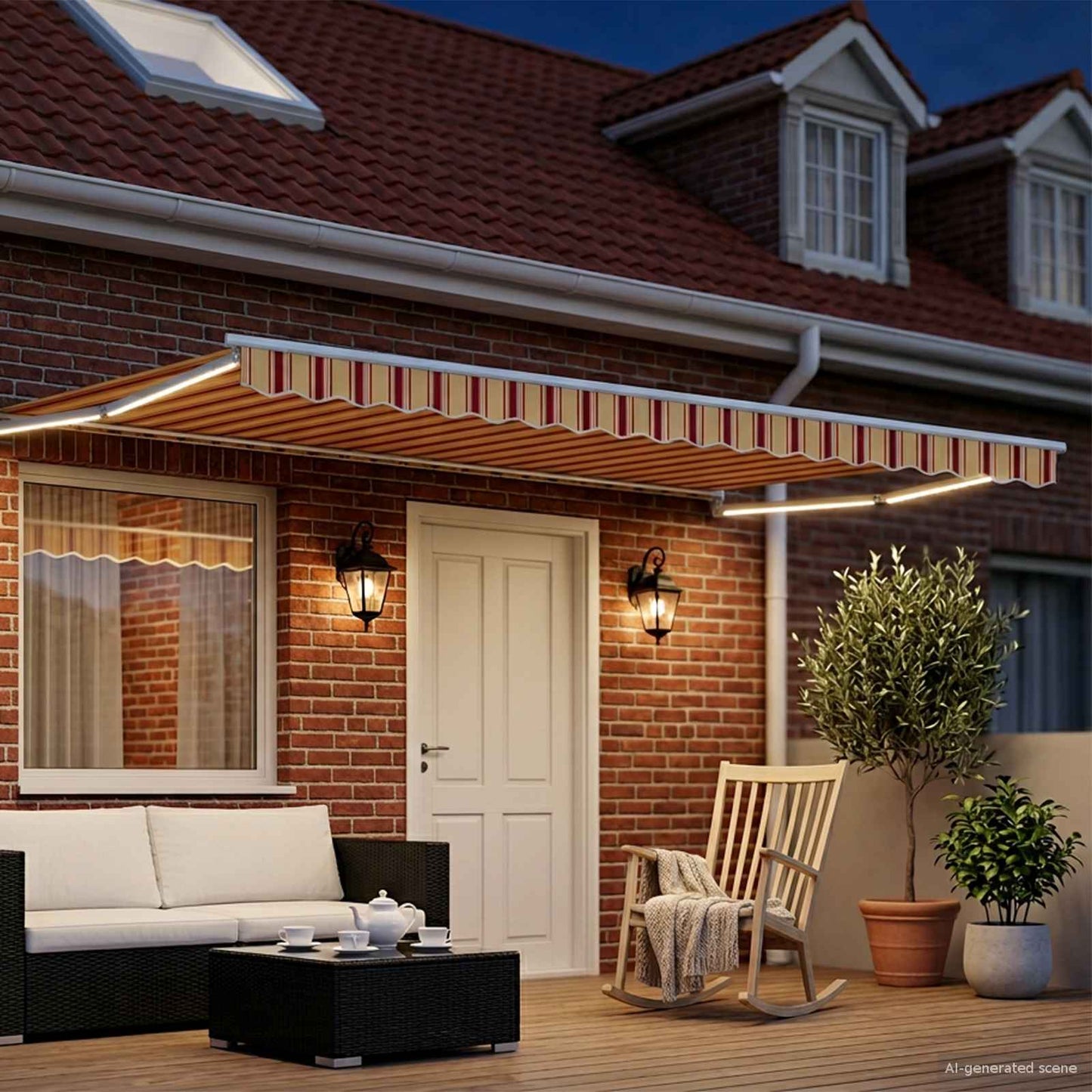 Manuell utvidbar markise med LED-lamper Flerfarget 4 x 2 m