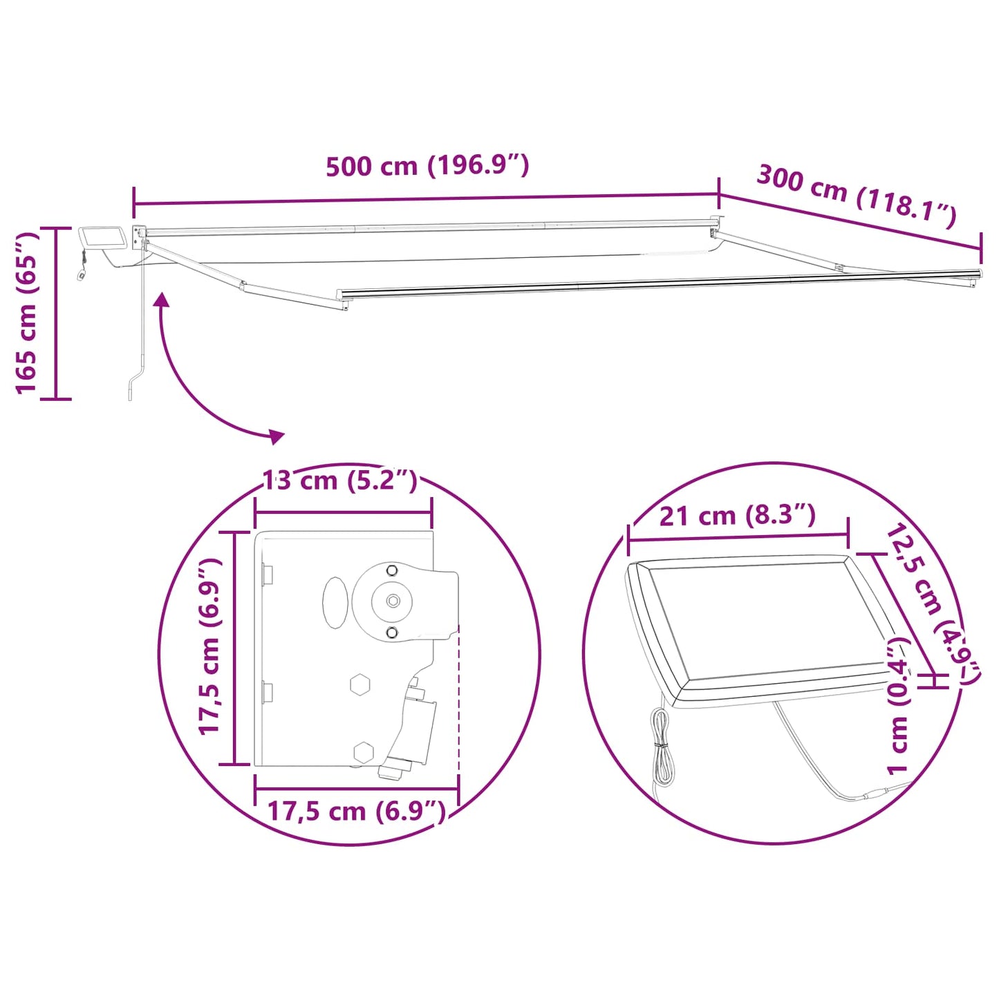 Manuell utvidbar markise med LED-lamper 5 x 3 m