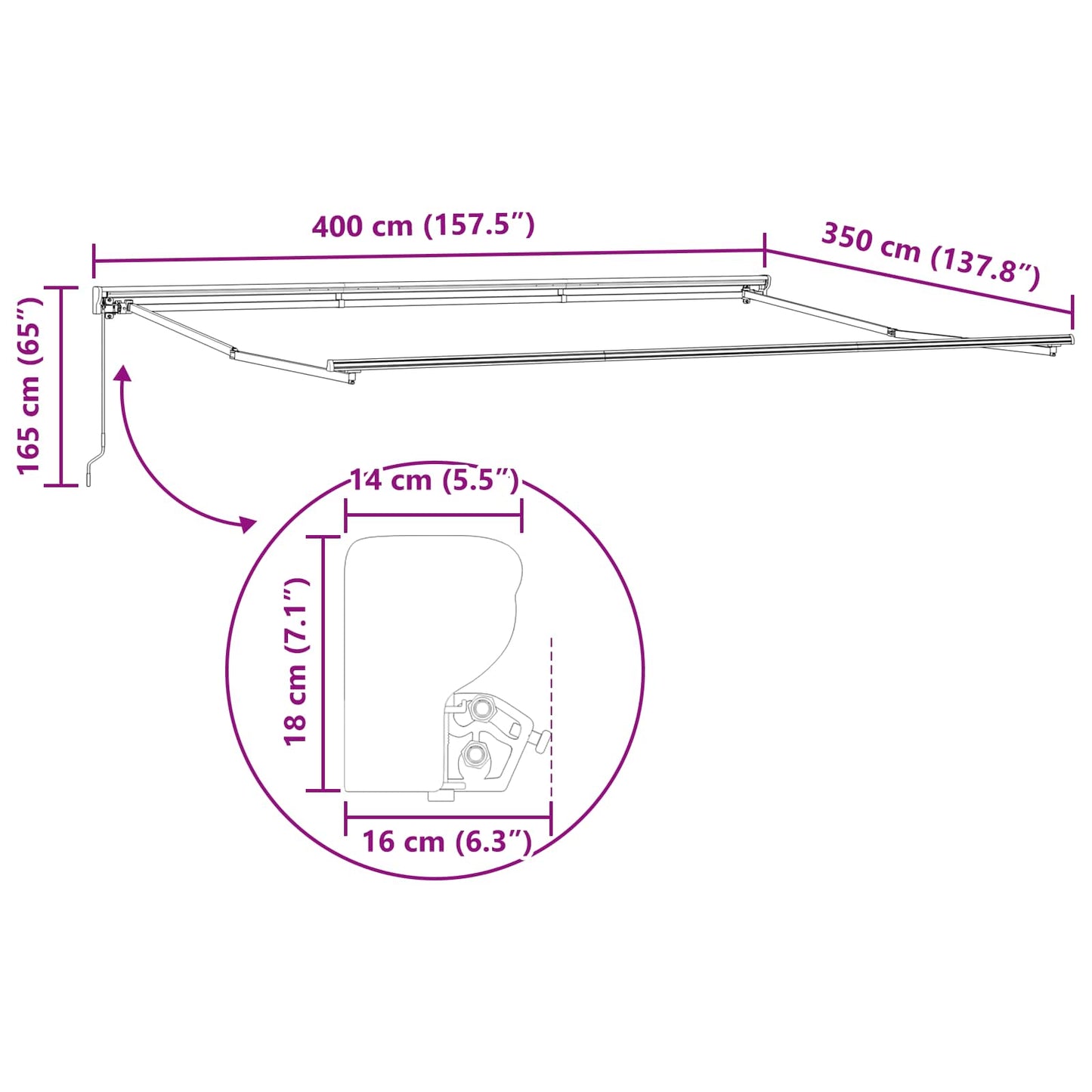 Manuell utskiftbar markise Burgunder 4 × 3,5 m
