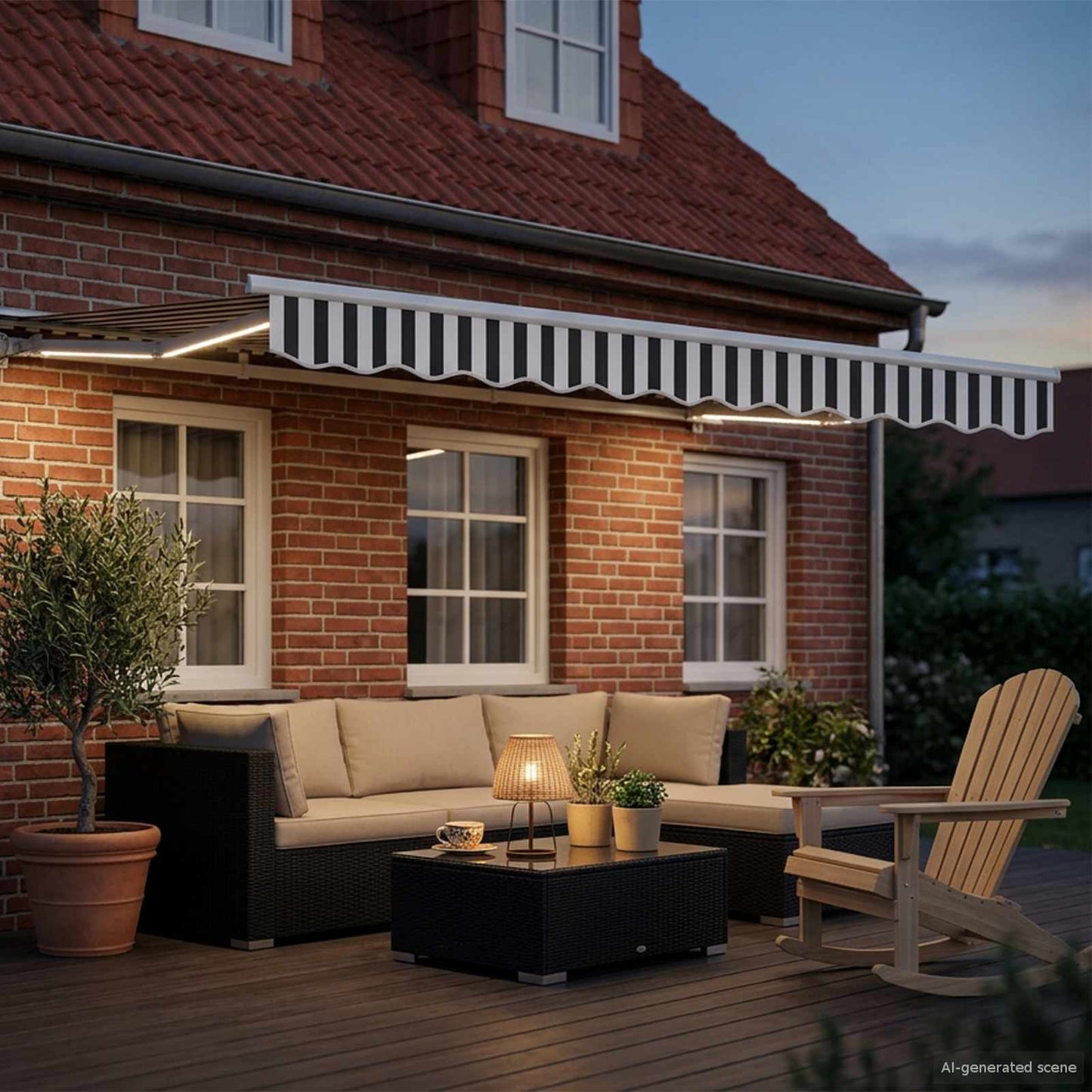 Manuell markiseramme med LEDs Antrasitt og Hvit 3 x 2 m
