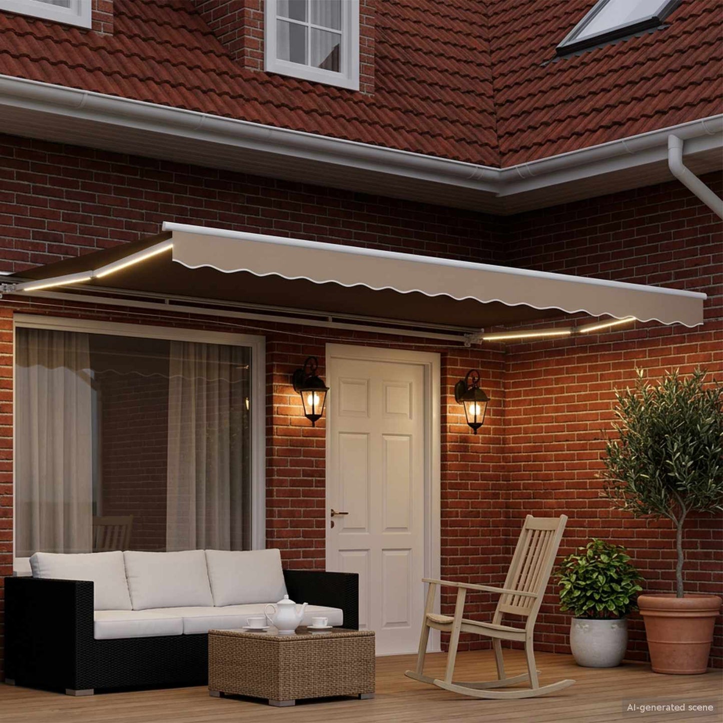Manuell markiseramme med LEDs Beige og Hvit 4,5 × 3,5 m