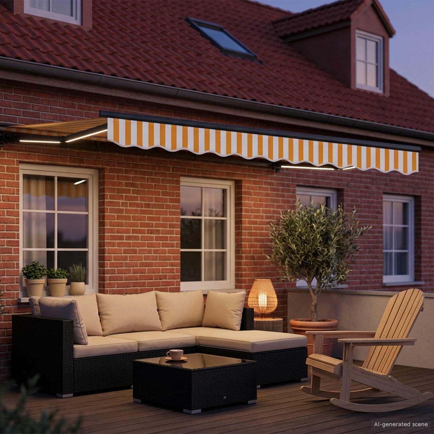 Manuell markiseramme med LEDs Gul, Hvit, Antrasitt 3,5 x 2 m