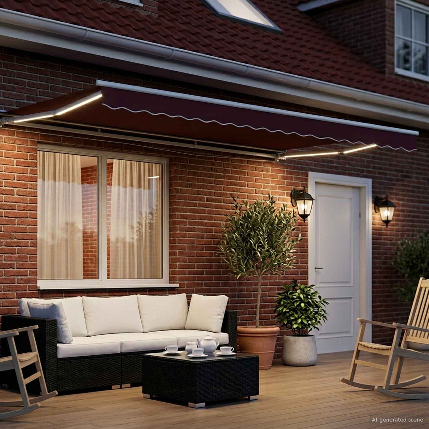 Elektrisk Utrekkbar Markise Burgunder og Hvit 4 × 3,5 m