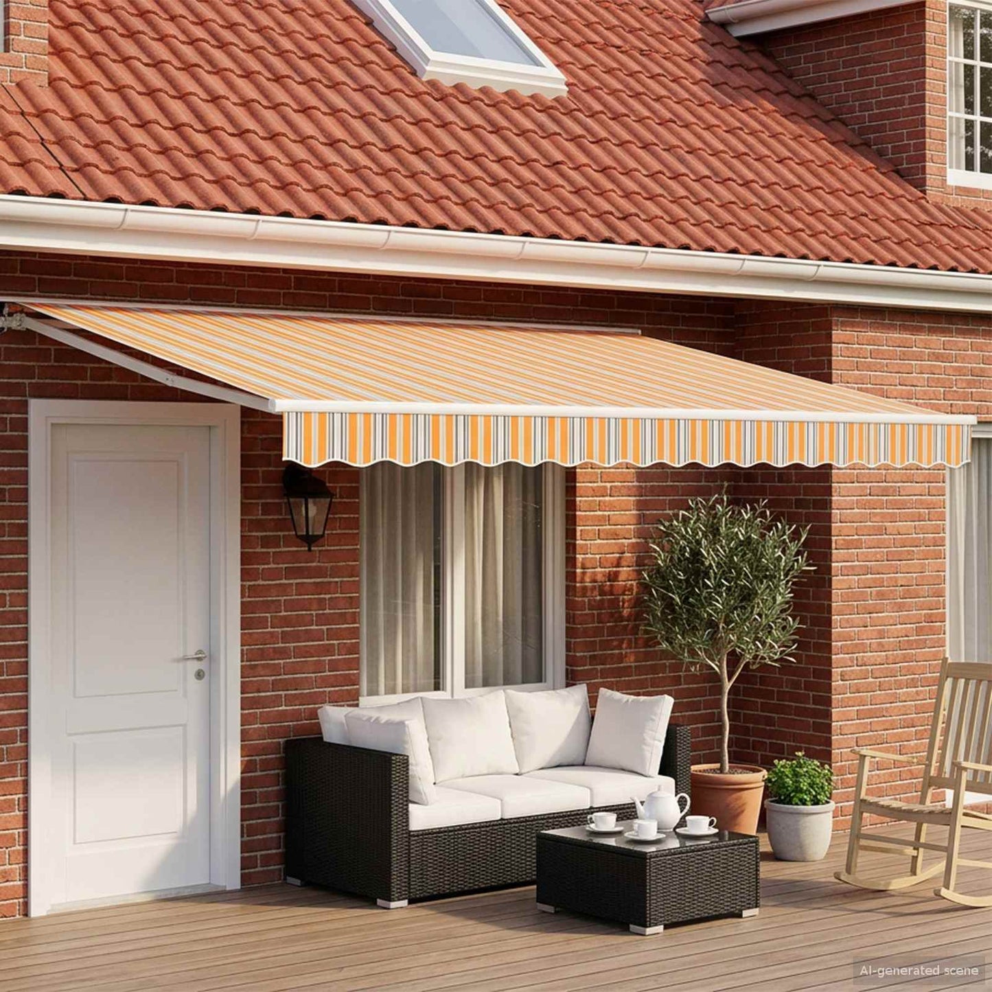 Elektrisk Utrekkbar Markise Blå, Oransje, Hvit 5 × 3,5 m