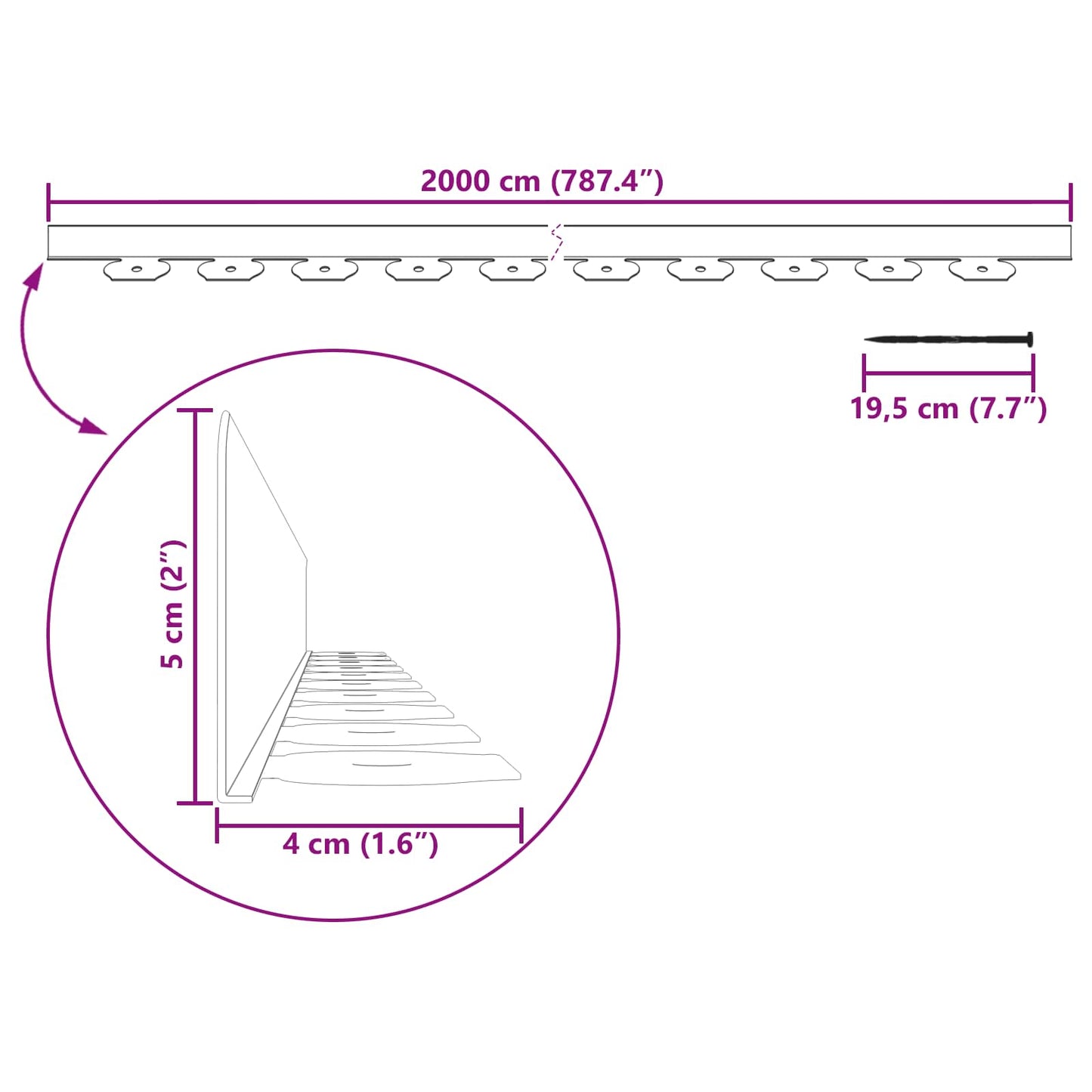 Plenkanter Svart 2000 x 4 x 5 cm Plast vidaXL