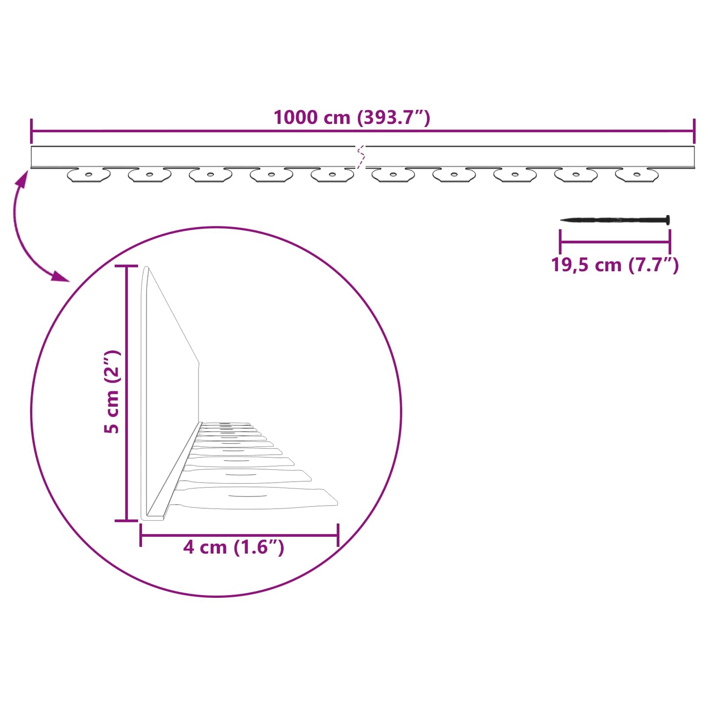 Plenkanter grønn 1000 x 4 x 5 cm Plast vidaXL
