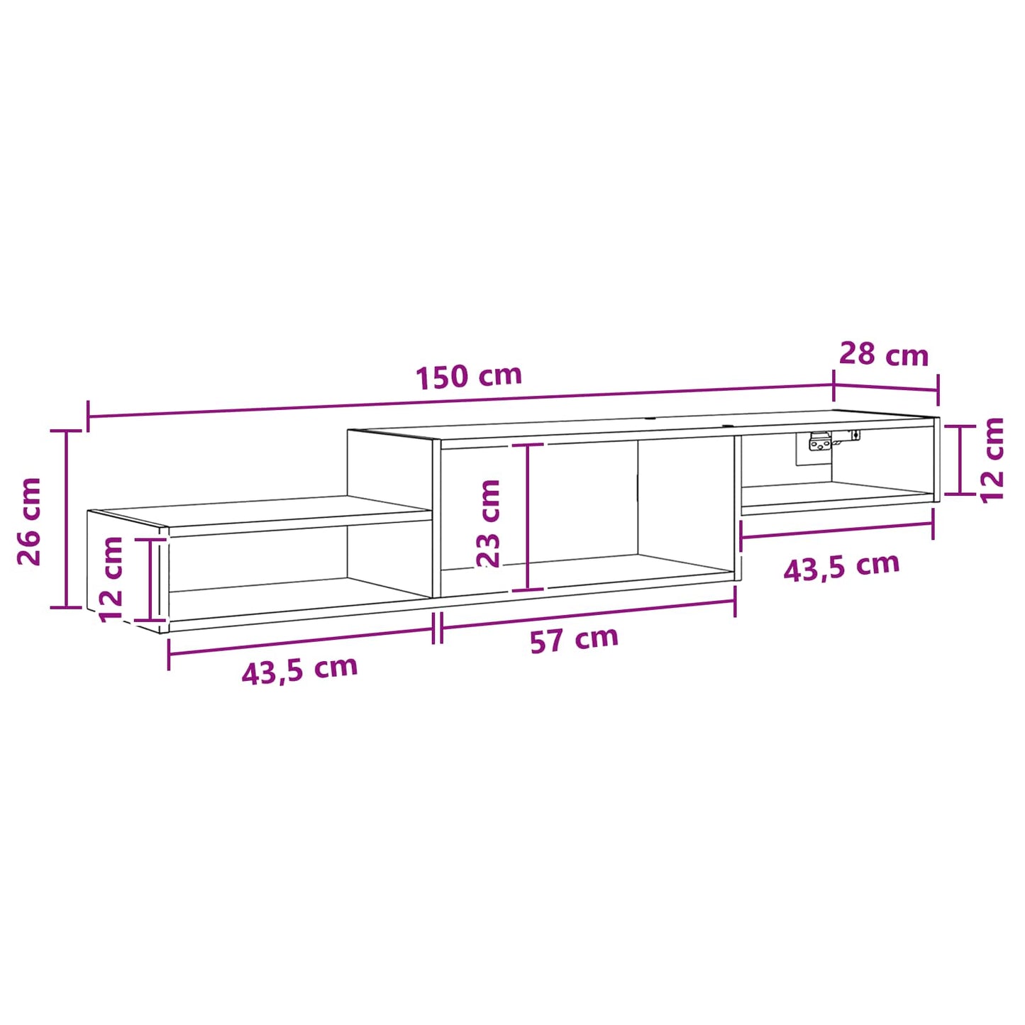 Vegghengt TV-skap Veggmontert Artisan eik 150 x 28 x 26 cm