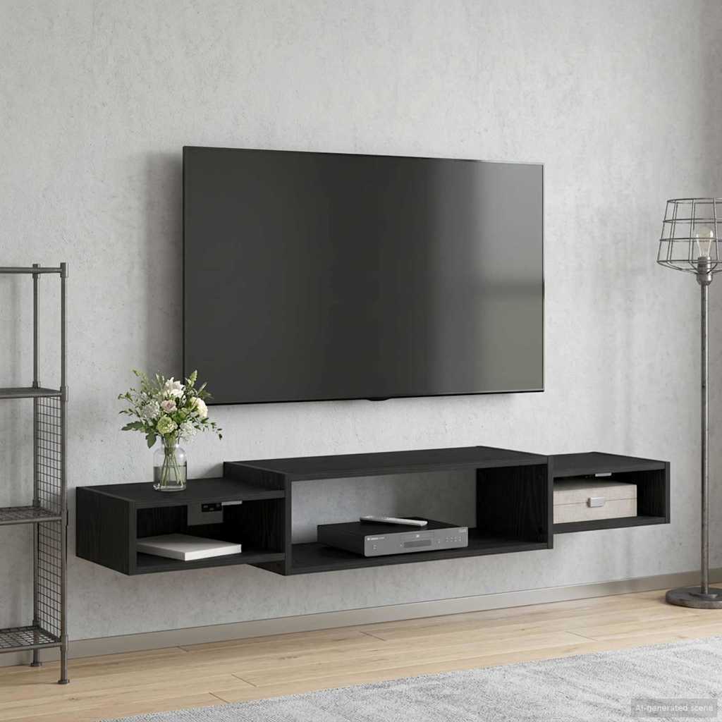 Vegghengt TV-skap Veggmontert Svart eik 140 x 28 x 21 cm
