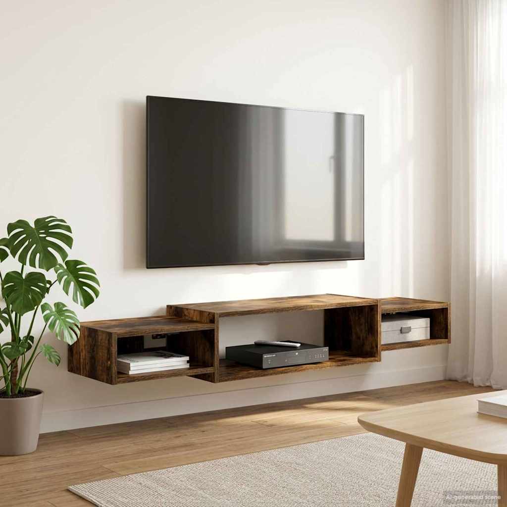 Vegghengt TV-skap Veggmontert Røkt Eik 140 x 28 x 21 cm