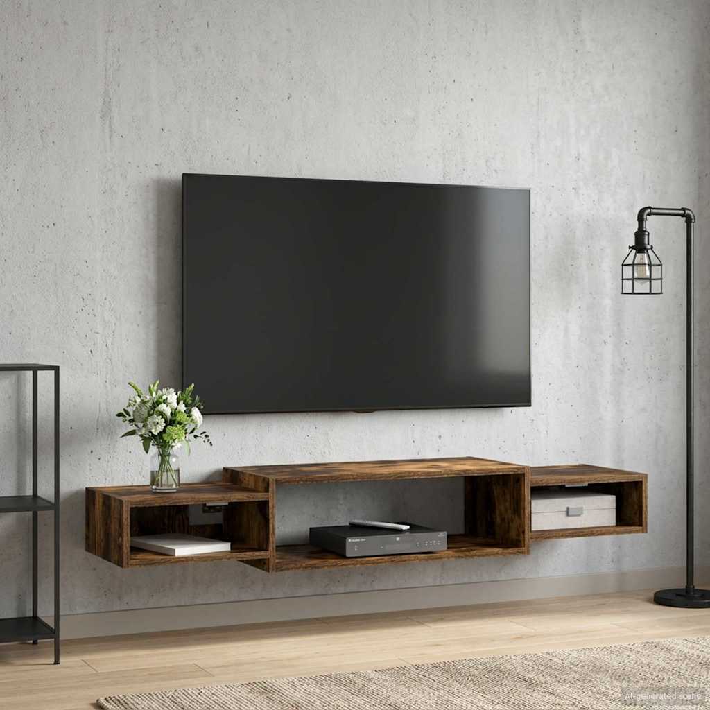 Vegghengt TV-skap Veggmontert Røkt Eik 140 x 28 x 21 cm