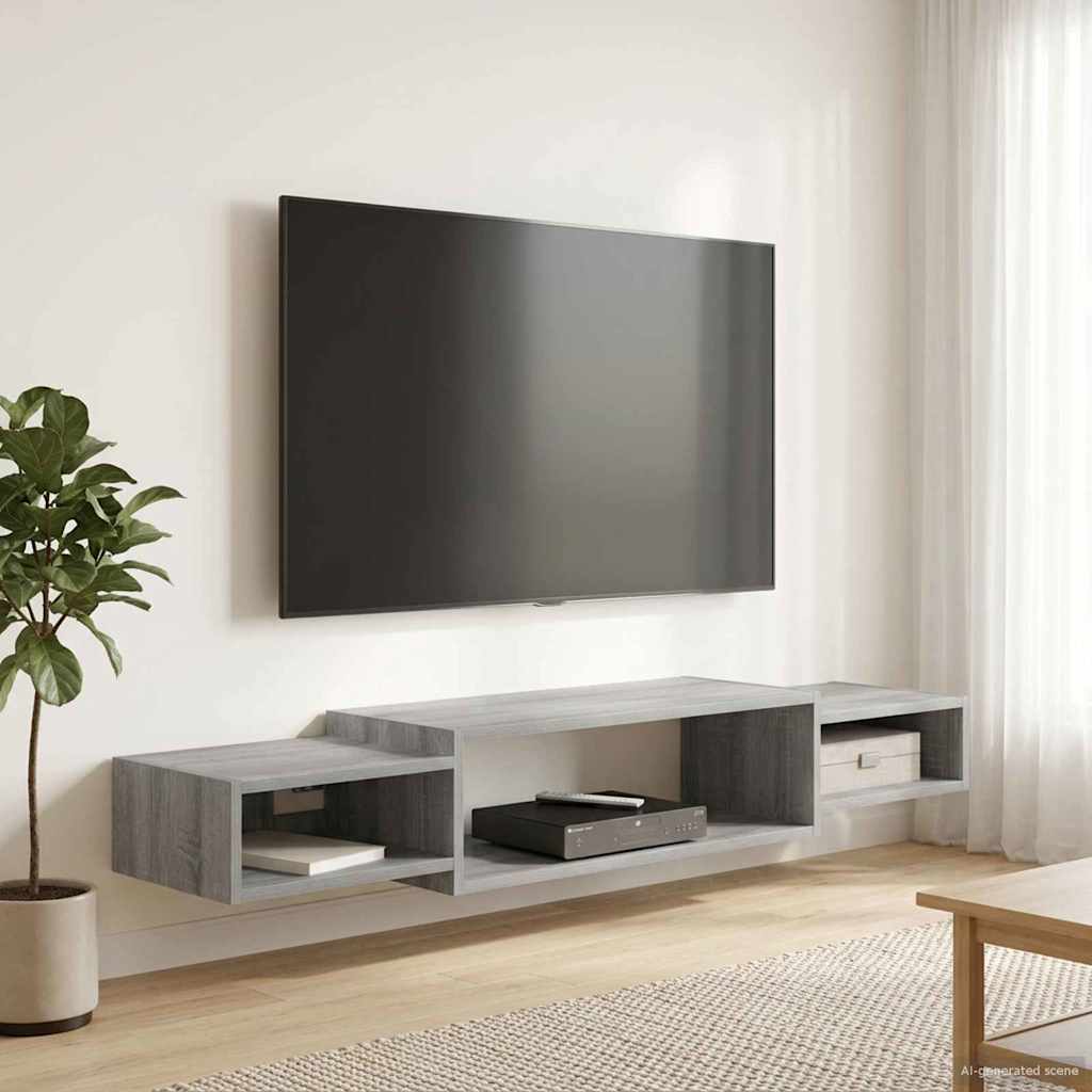 Vegghengt TV-skap Veggmontert Grå Sonoma 140 x 28 x 21 cm