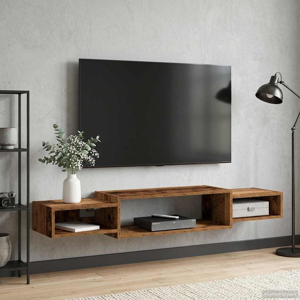 Vegghengt TV-skap Veggmontert Gammelt tre 140 x 28 x 21 cm