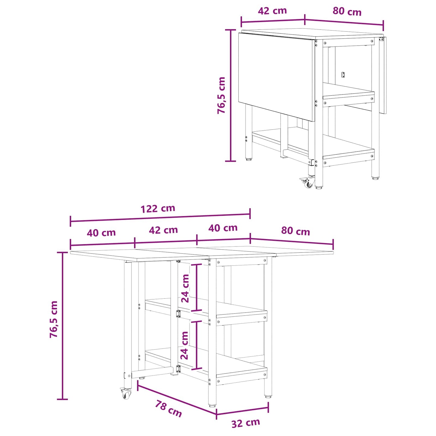 Spisebord 122 x 80 x 76,5 cm Konstruert tre Røkt Eik