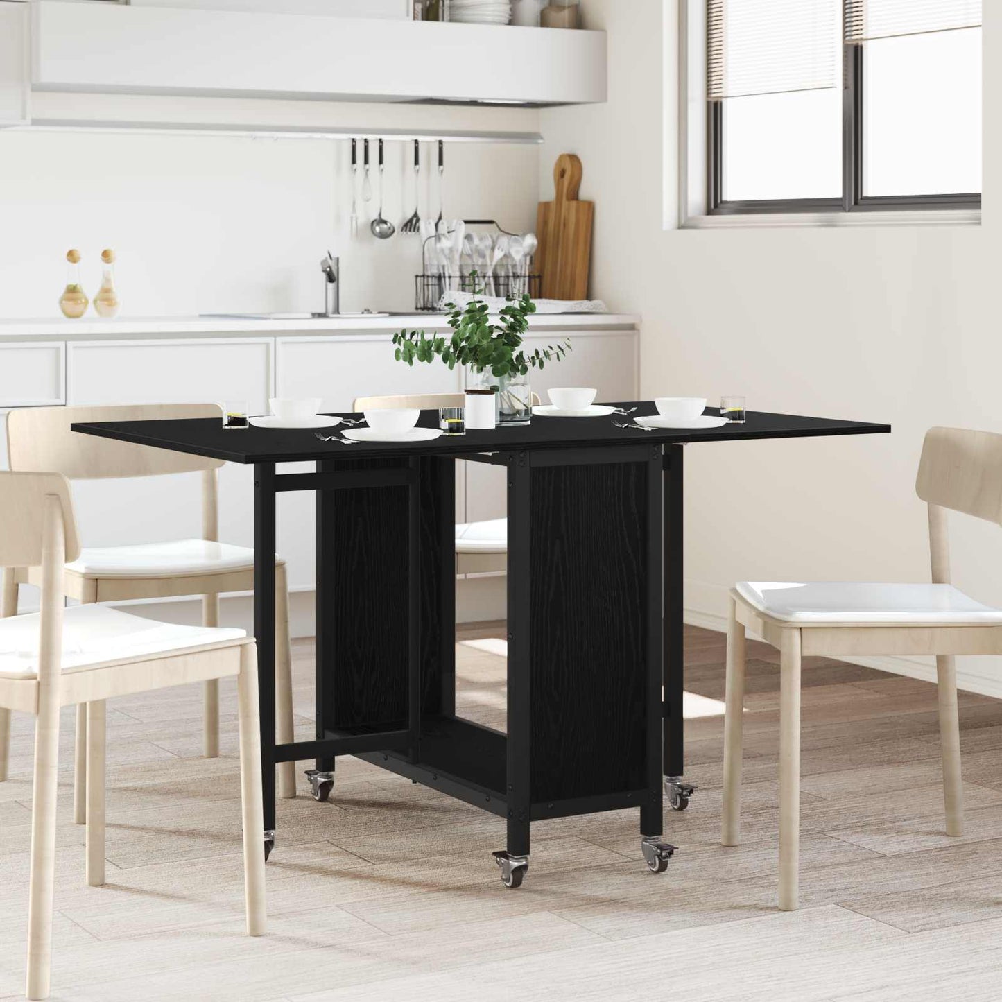 Sammenleggbart spisebord med hjul 130 x 80 x 76,5 cm Svart eik