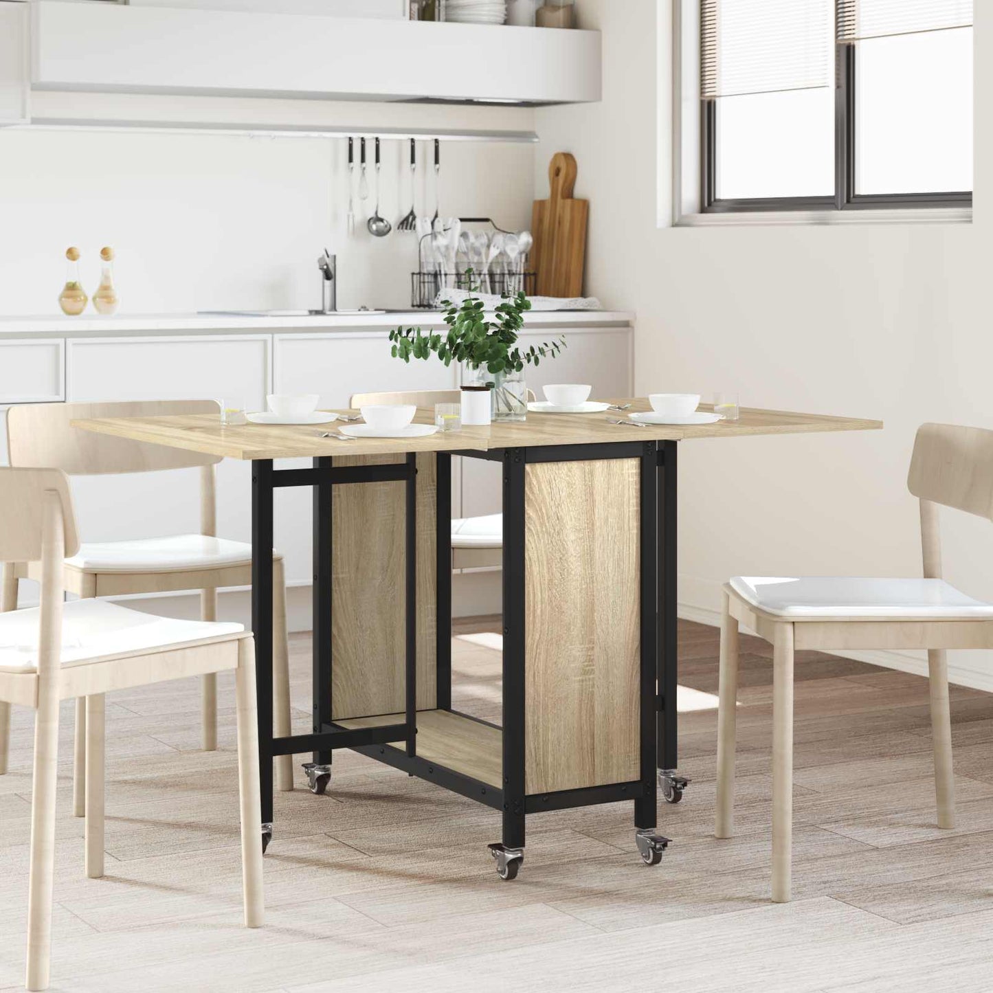 Sammenleggbart spisebord med hjul 130 x 80 x 76,5 cm stål PB