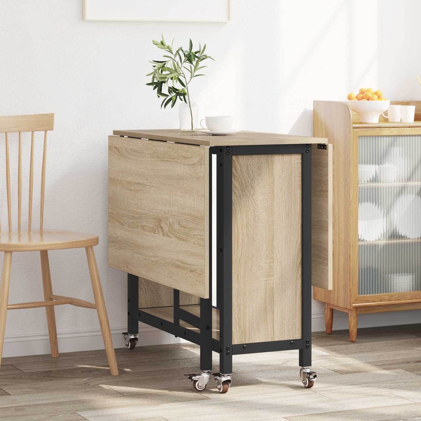 Sammenleggbart spisebord med hjul 130 x 80 x 76,5 cm stål PB