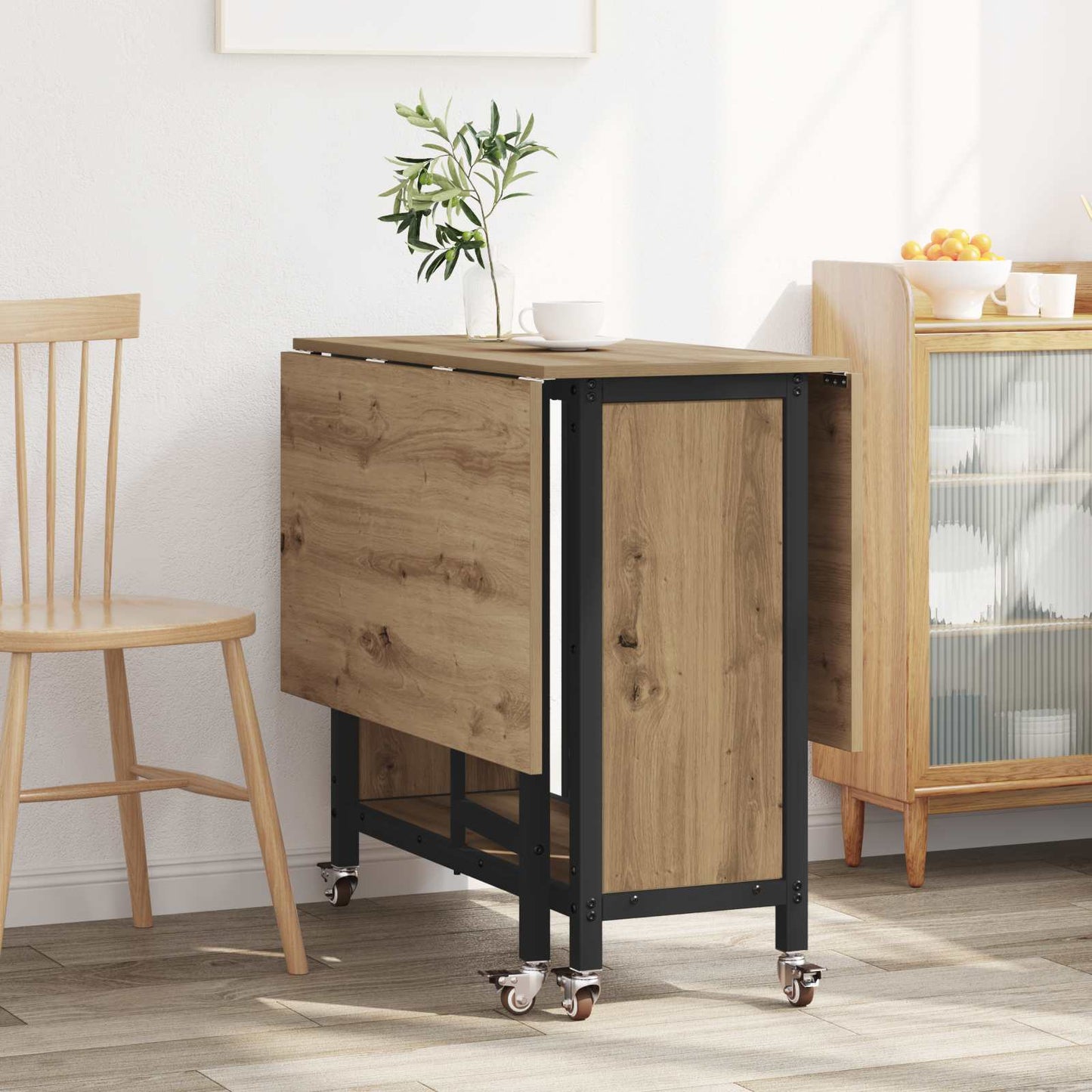 Sammenleggbart spisebord med hjul 130 x 80 x 76,5 cm stål PB