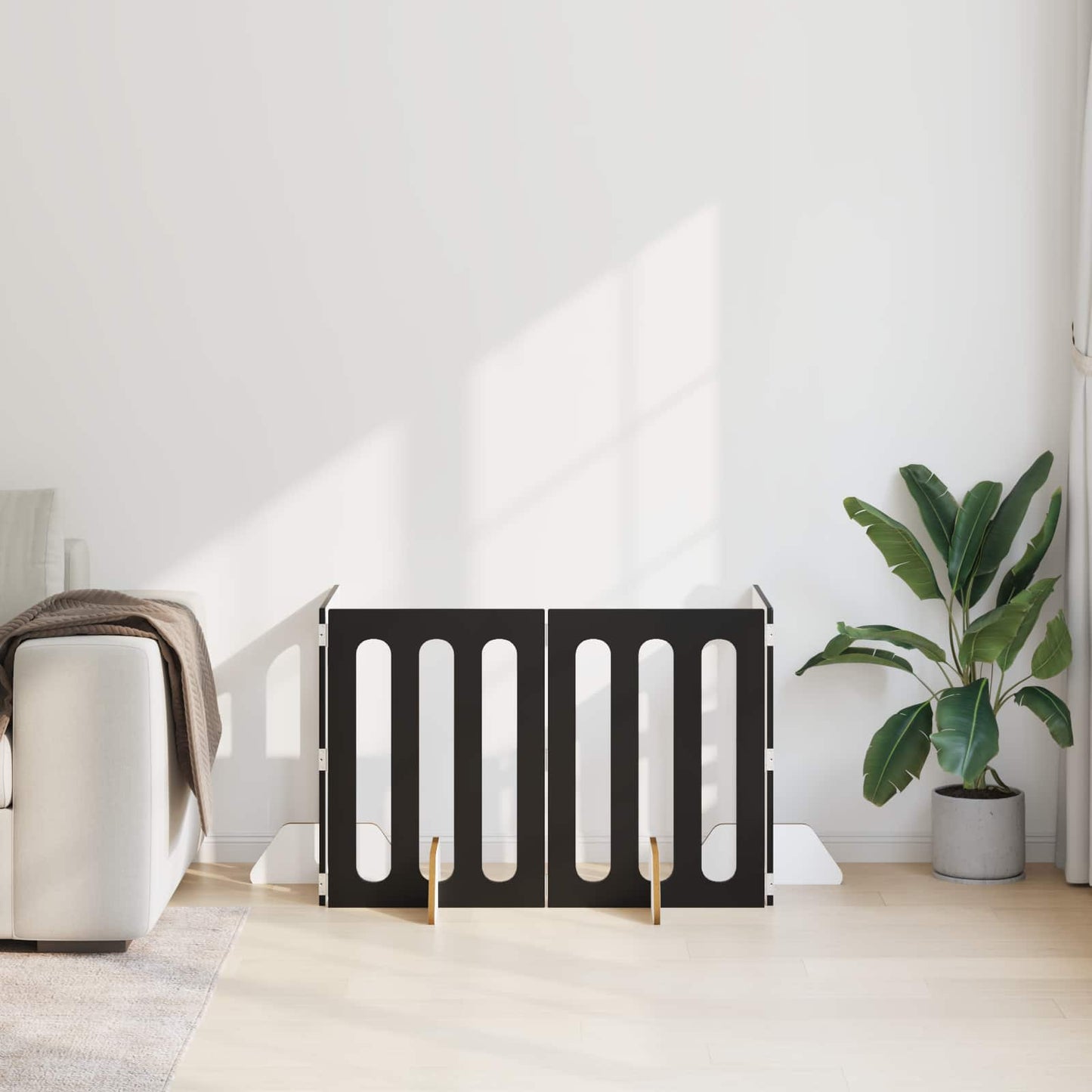 Folding Pet Fence 4 pcs Svart Eik 201 x 38 x 70 cm