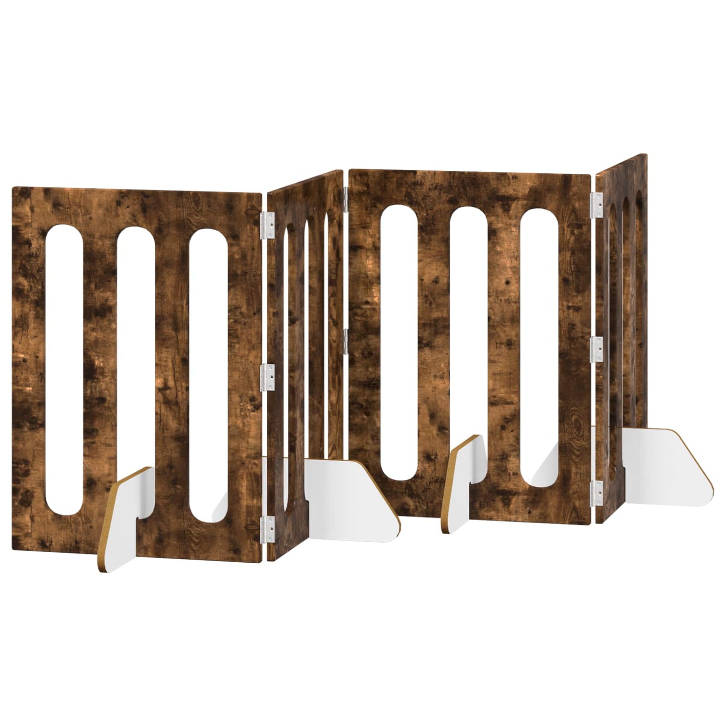 Folding Pet Fence 4 pcs Røkt Eik 201 x 38 x 70 cm