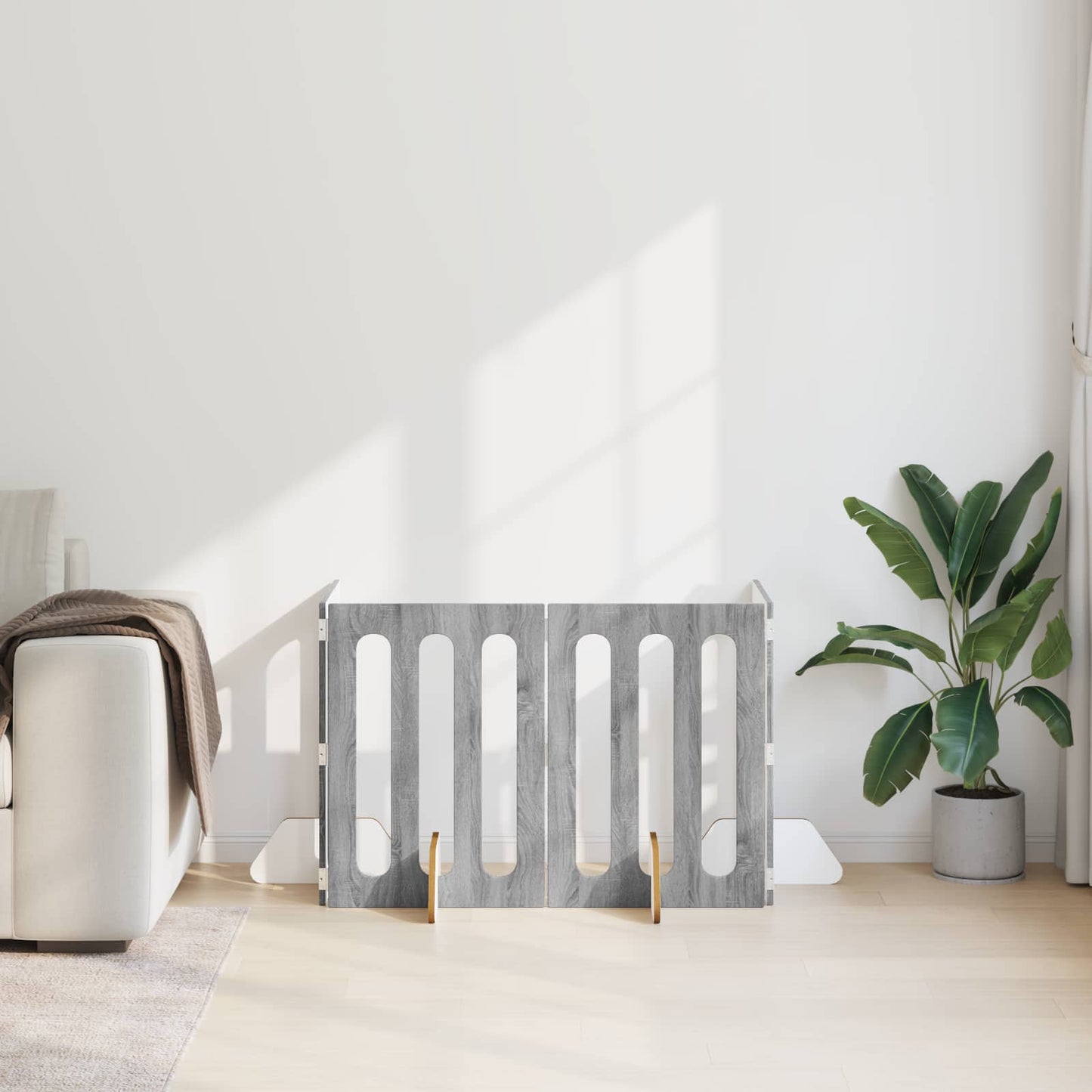 Folding Pet Fence 4 pcs Grå Sonoma 201 x 38 x 70 cm