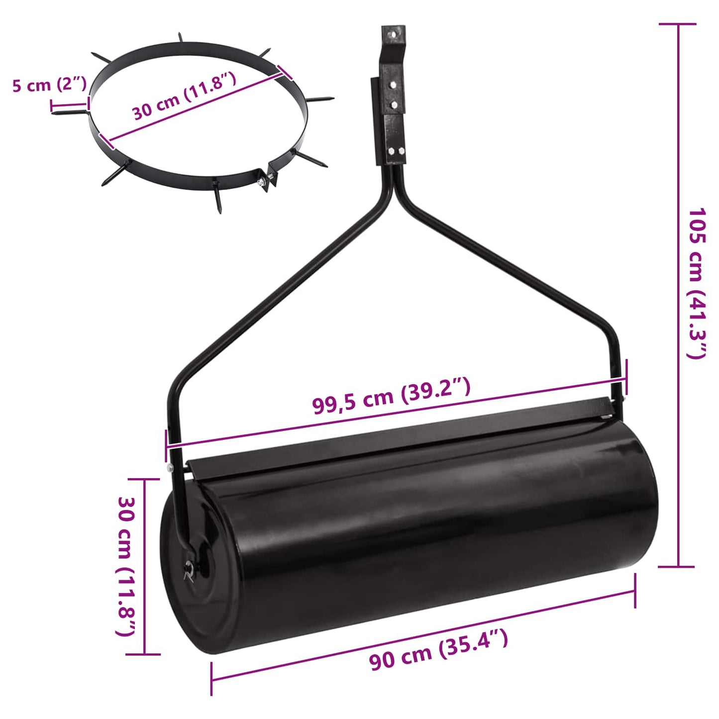 Hage gressrulle med aerator klemmer Ø 30 x 90 cm Stål