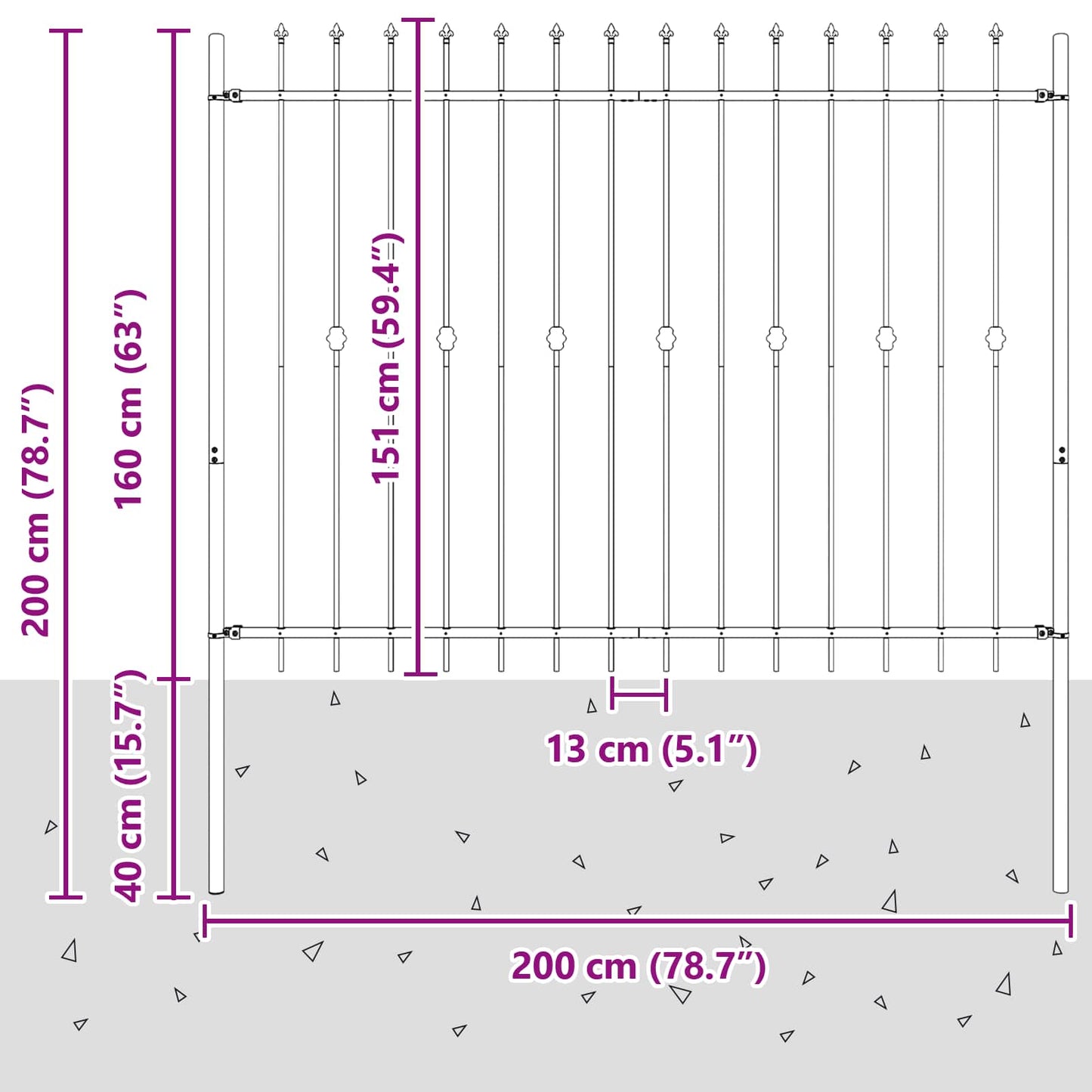 Spikertrekk Svart 200 x 200 cm Pulverlakkert stål vidaXL