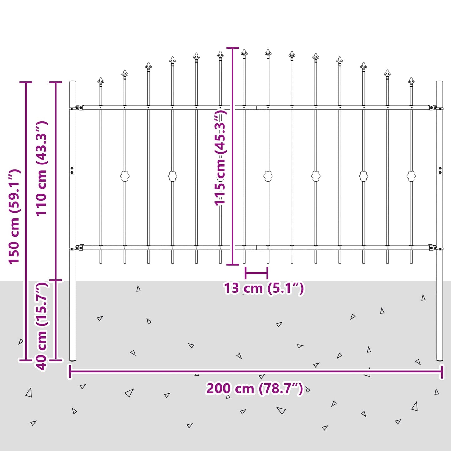 Spikertrekk Svart 200 x 150 cm Pulverlakkert stål vidaXL