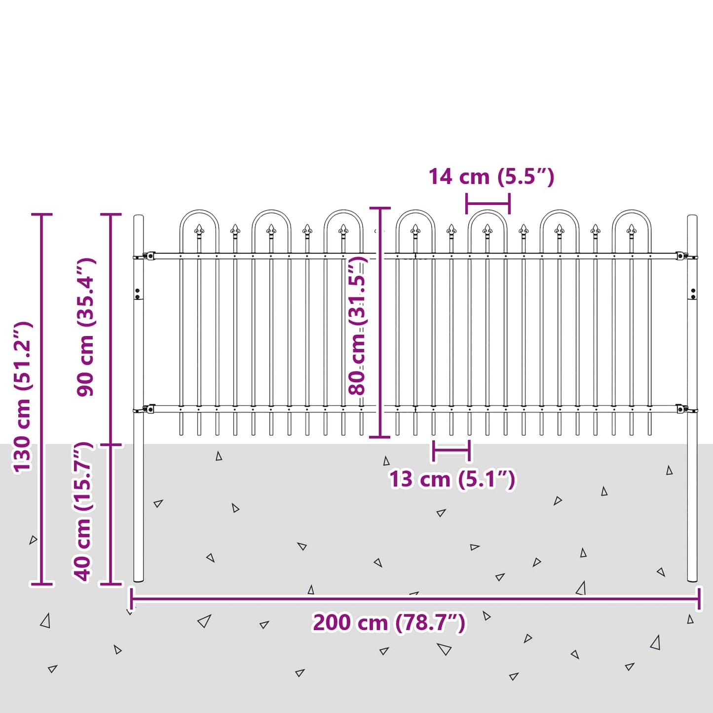 Spikertrekk Bueseger Svart 200 x 130 cm Pulverlakkert stål vidaXL