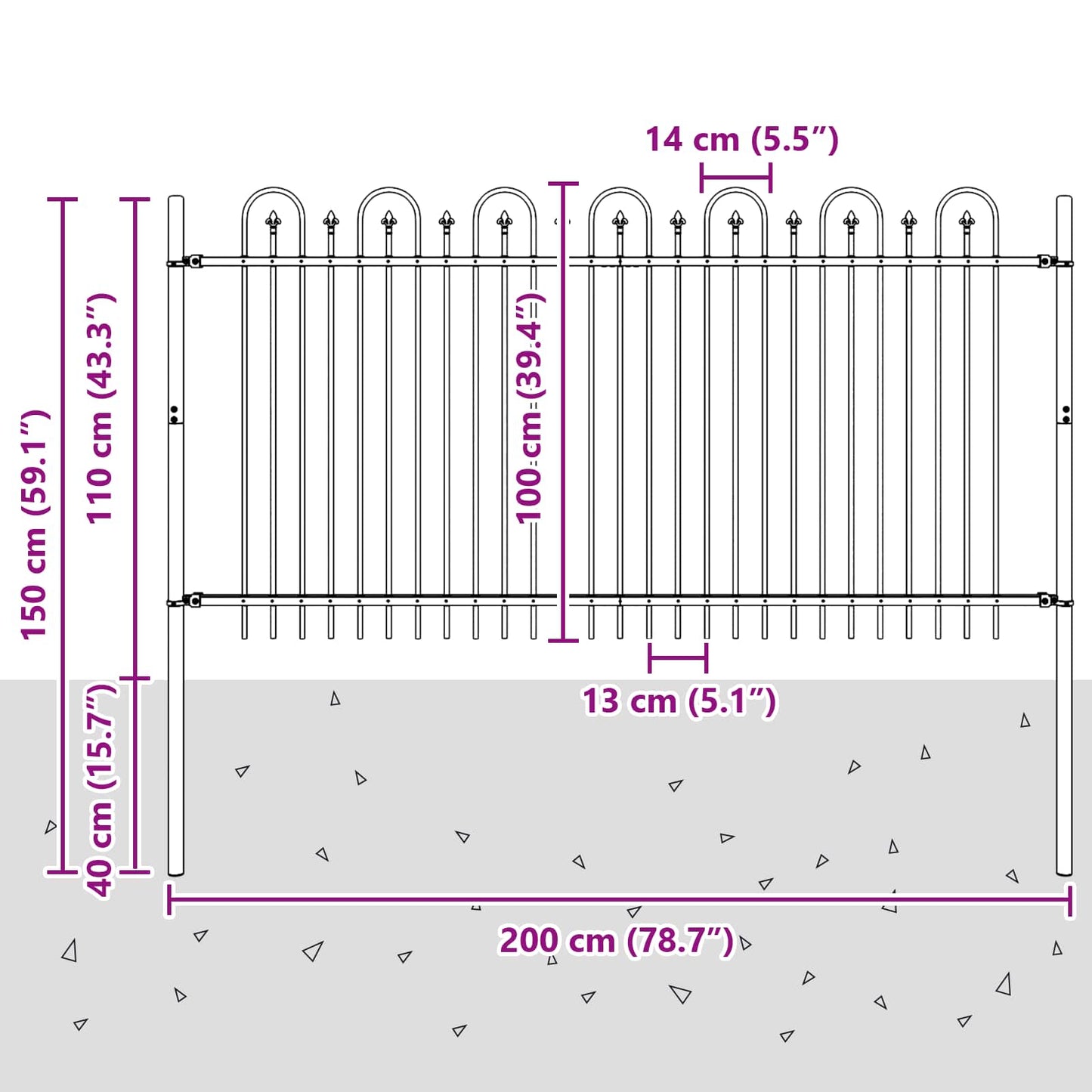 Spikertrekk Bueseger Svart 200 x 150 cm Pulverlakkert stål vidaXL