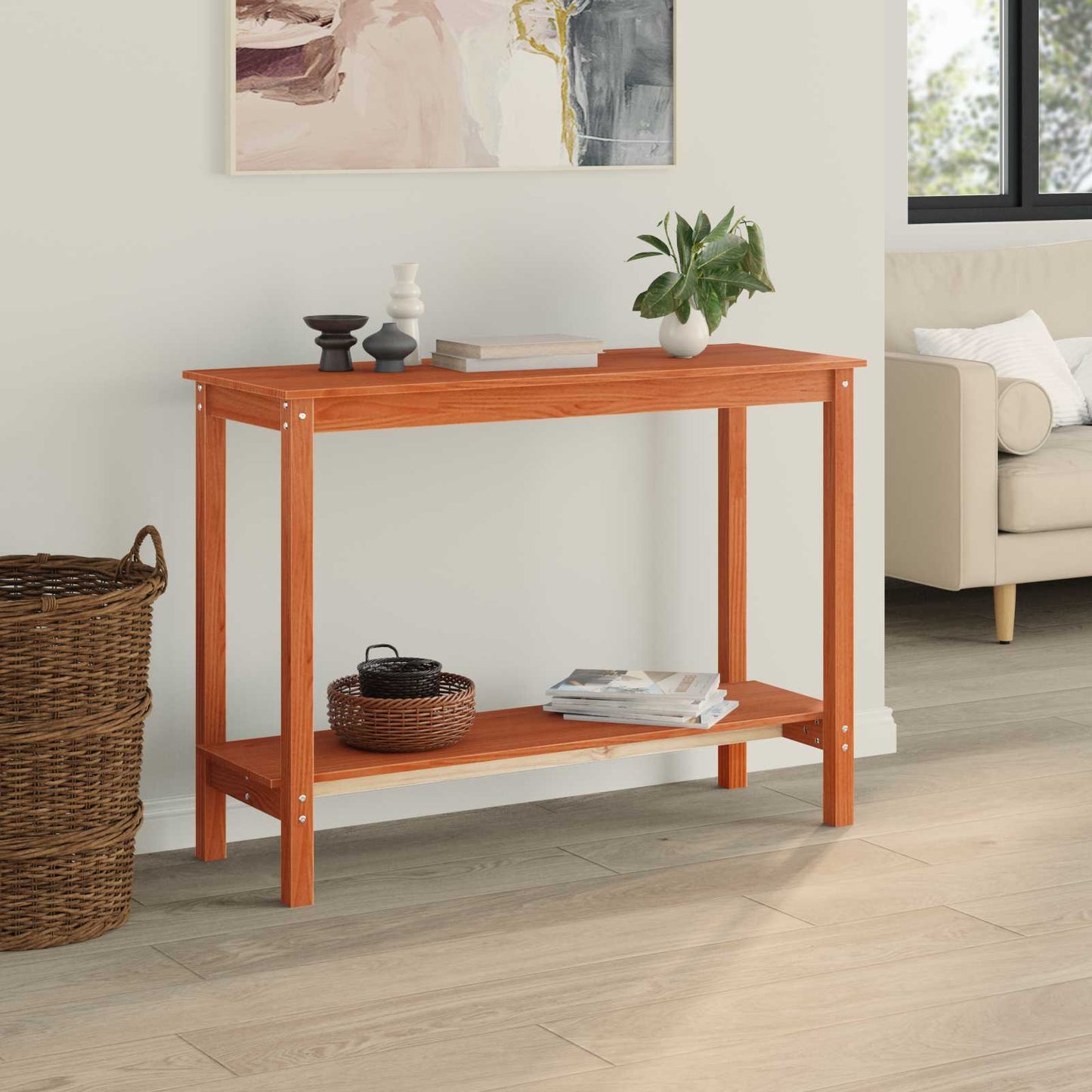 Konsollbord med hylle VoksBrun 110 x 40 x 80 cm Massiv furu vidaXL