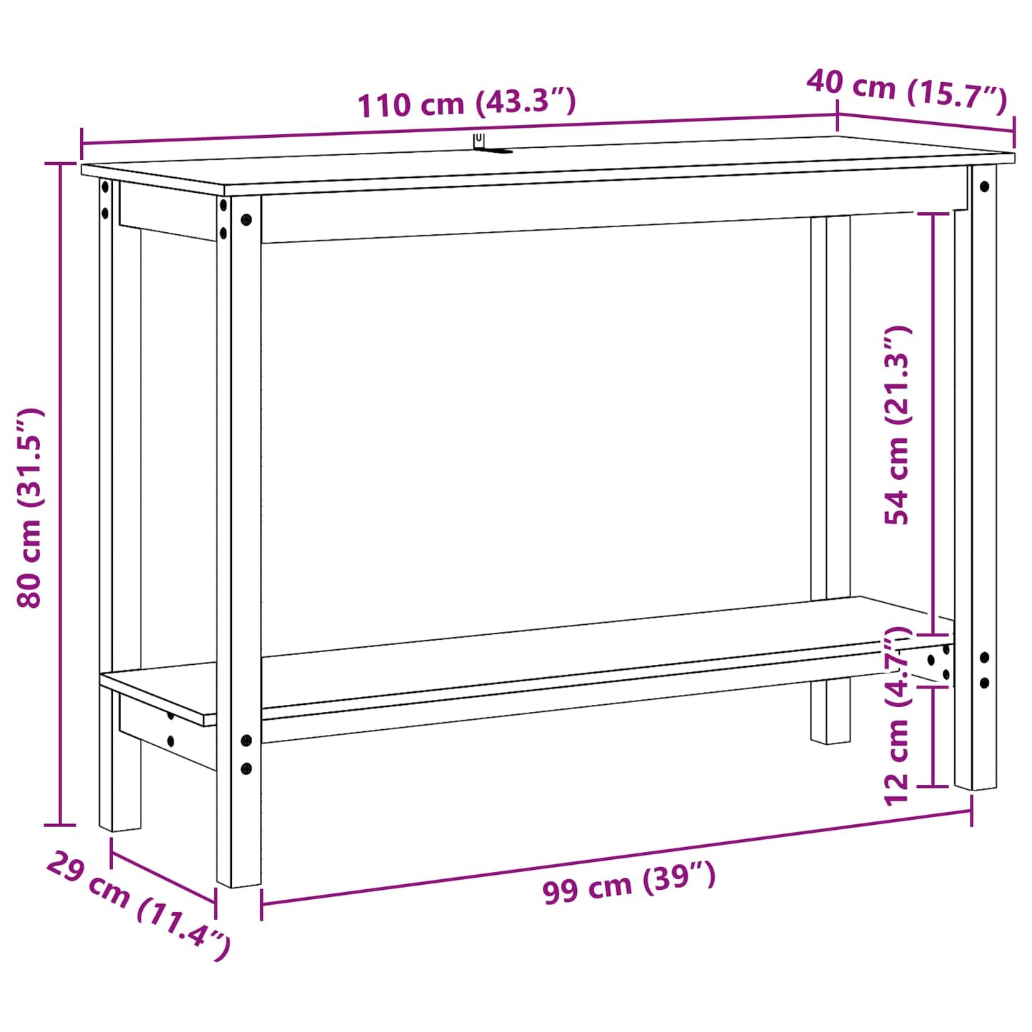 Konsollbord med hylle VoksBrun 110 x 40 x 80 cm Massiv furu vidaXL